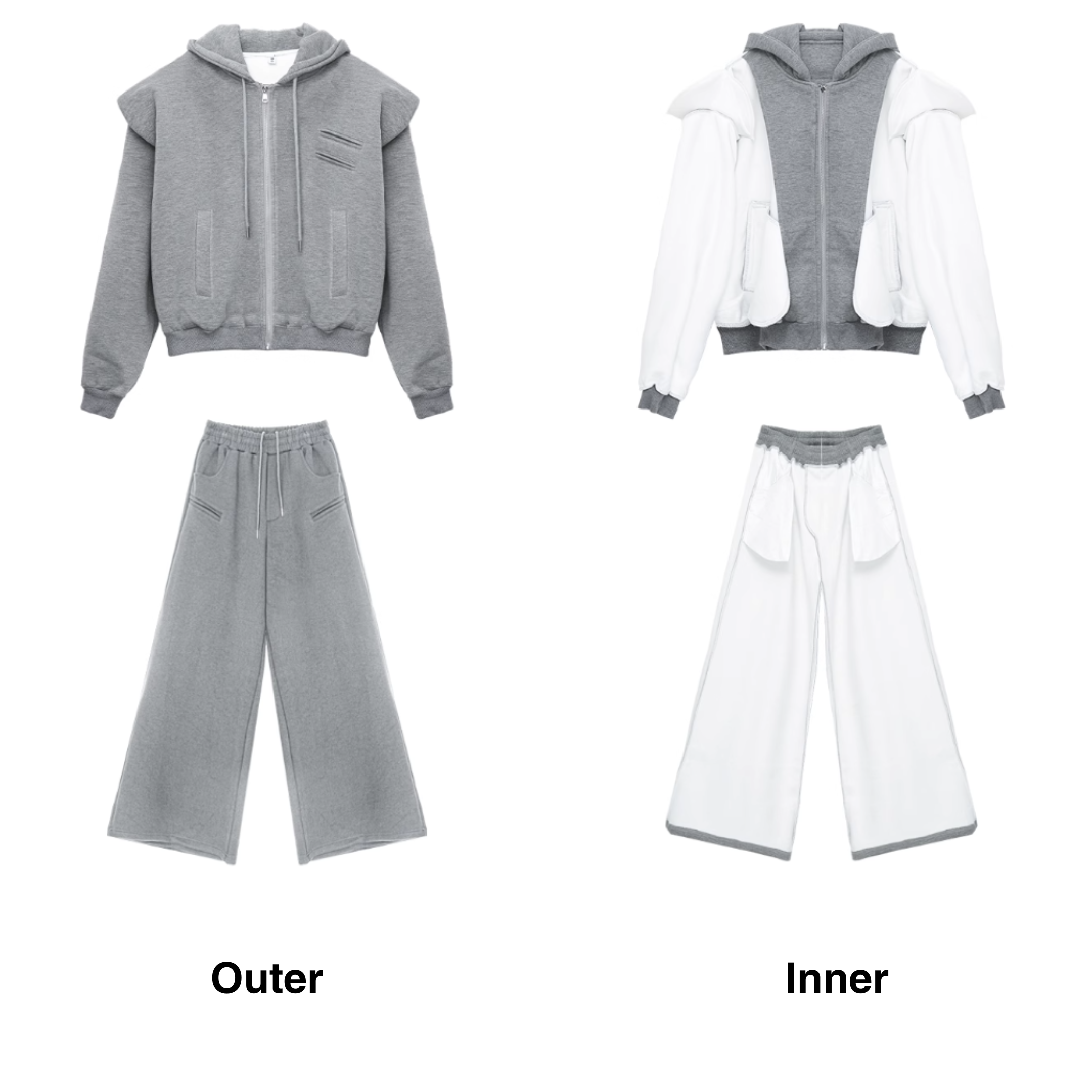 Oversized Cropped Zip Hoodie and Wide-Leg Sweatpant Tracksuit Set