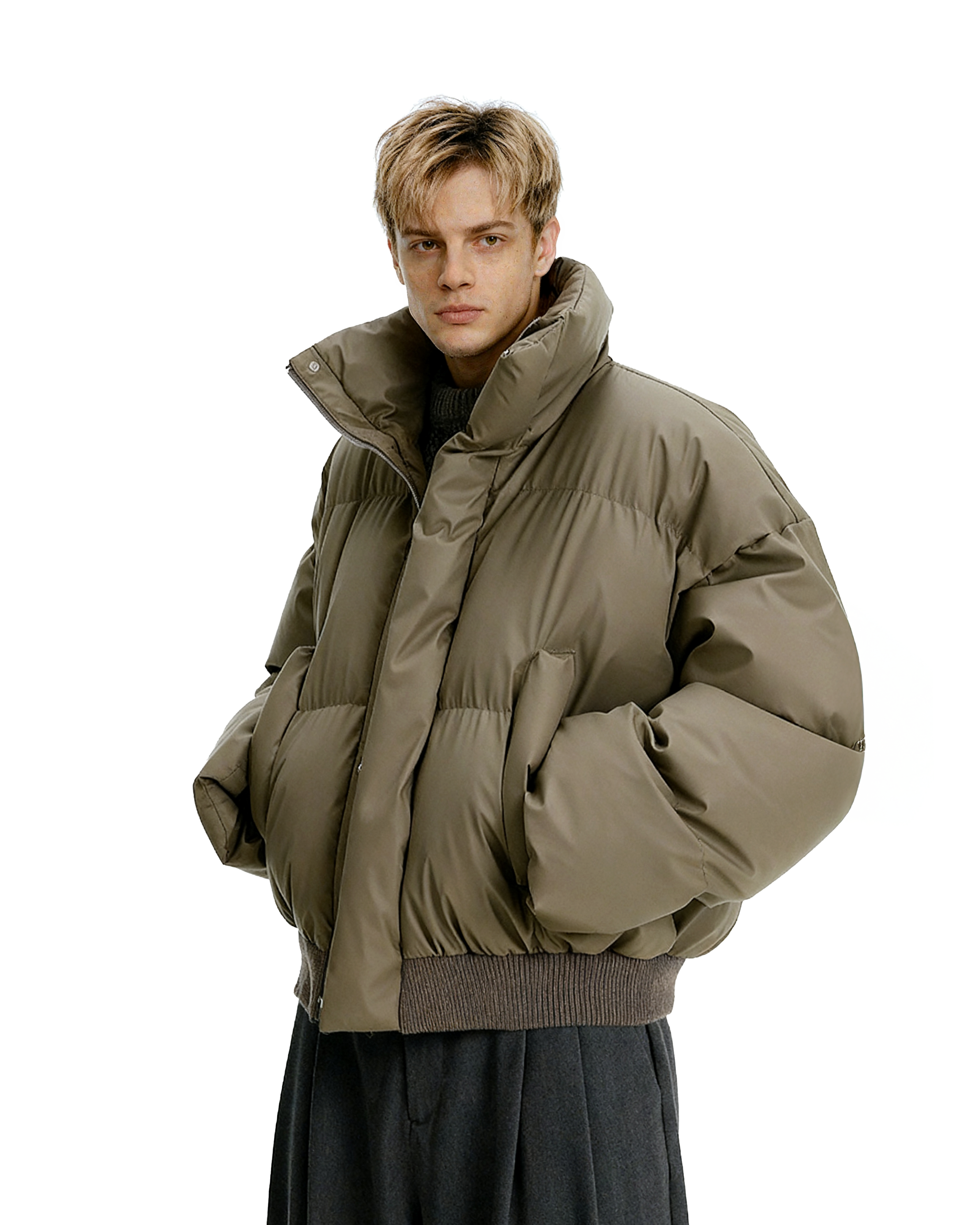Puffer Jacket with High Collar and Cuffed Sleeves - nightcity clothing