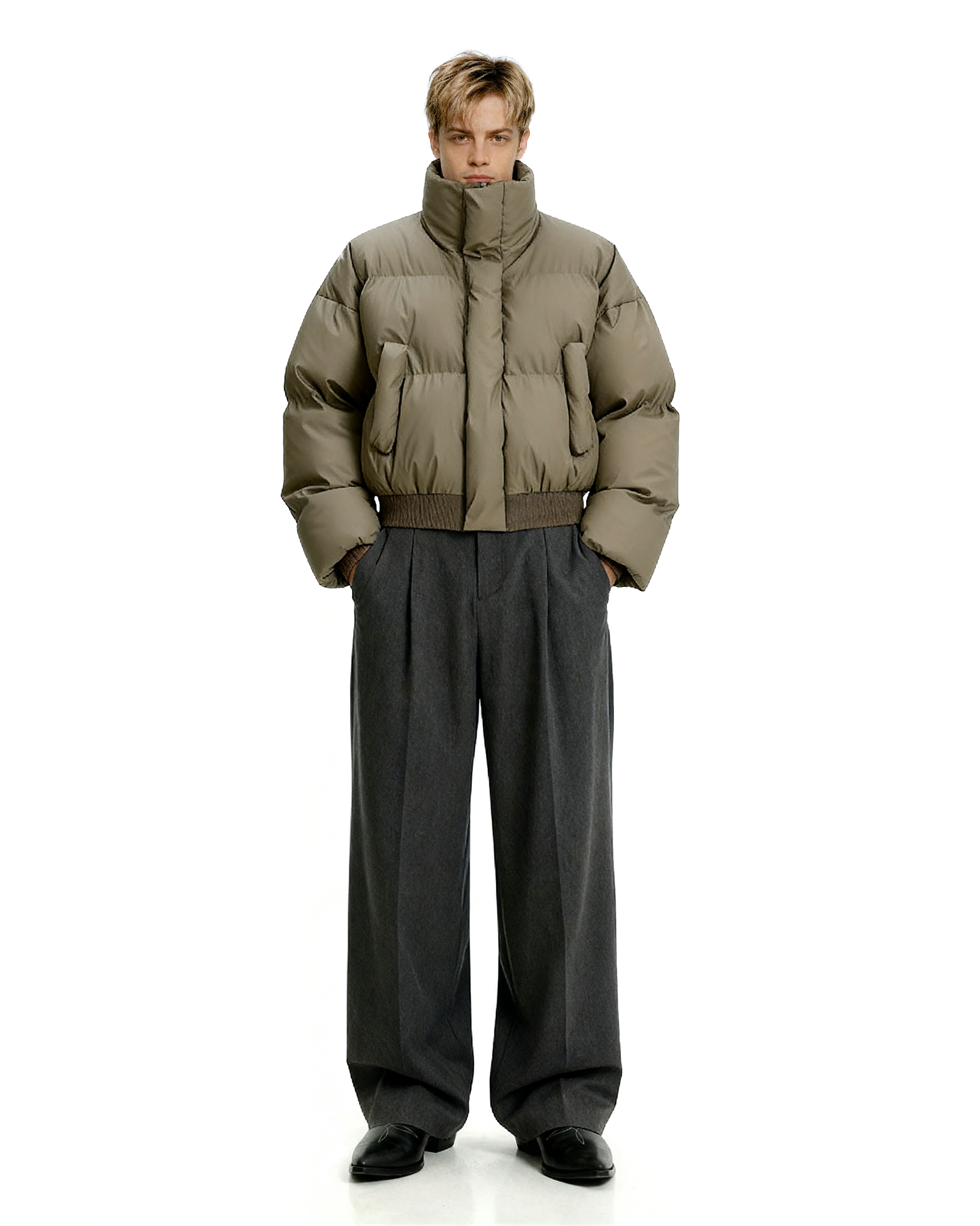 Puffer Jacket with High Collar and Cuffed Sleeves - nightcity clothing