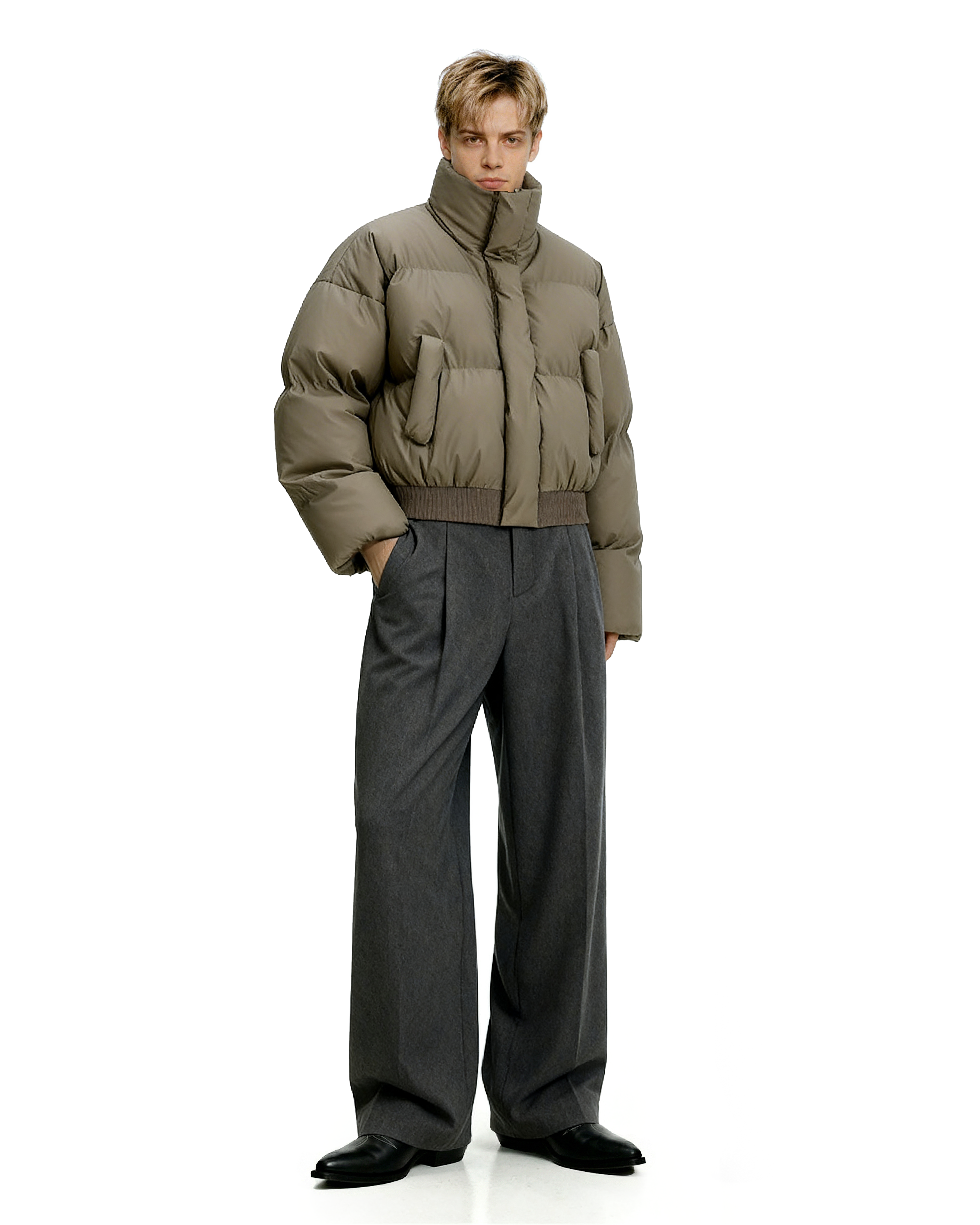 Puffer Jacket with High Collar and Cuffed Sleeves - nightcity clothing
