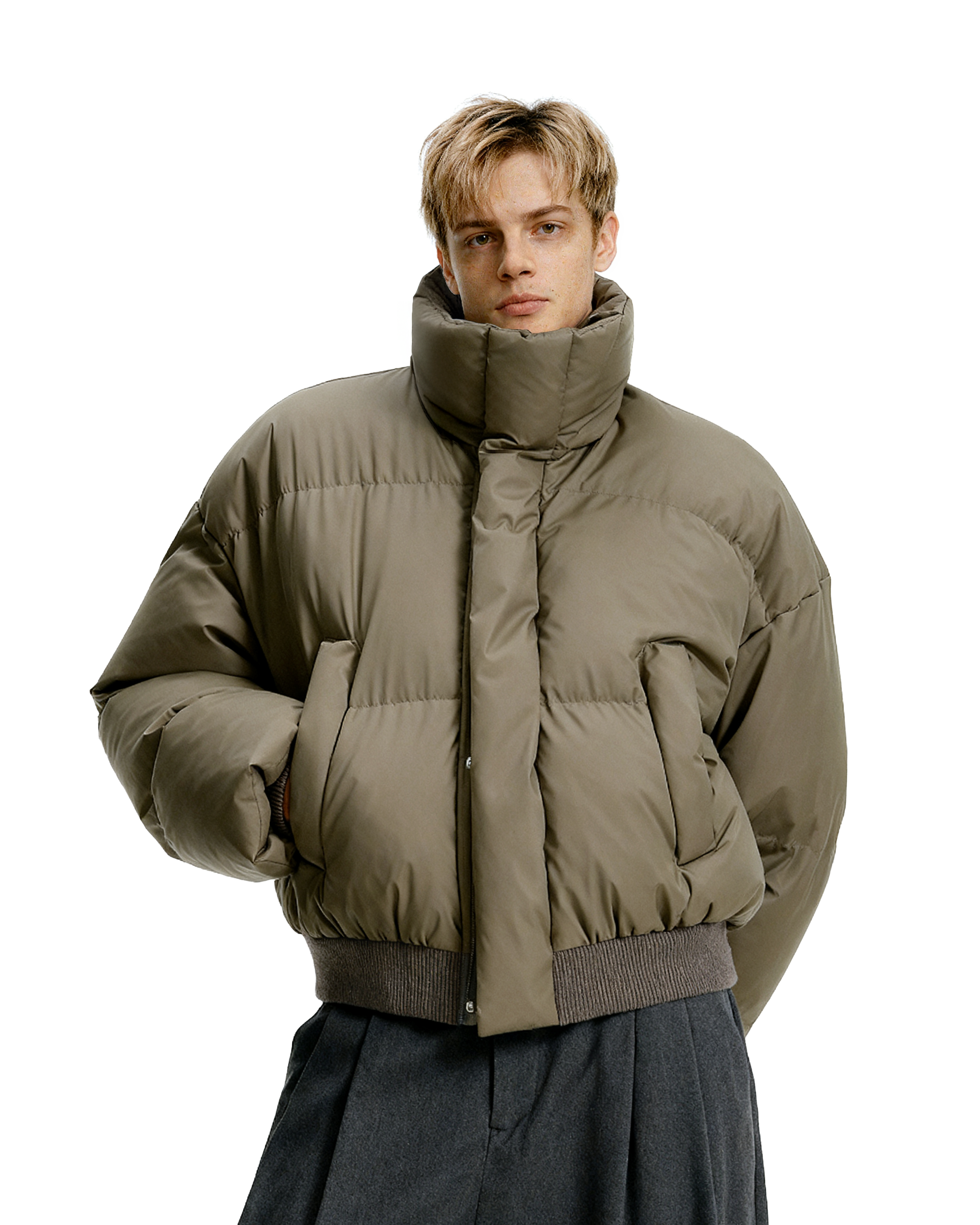 Puffer Jacket with High Collar and Cuffed Sleeves - nightcity clothing