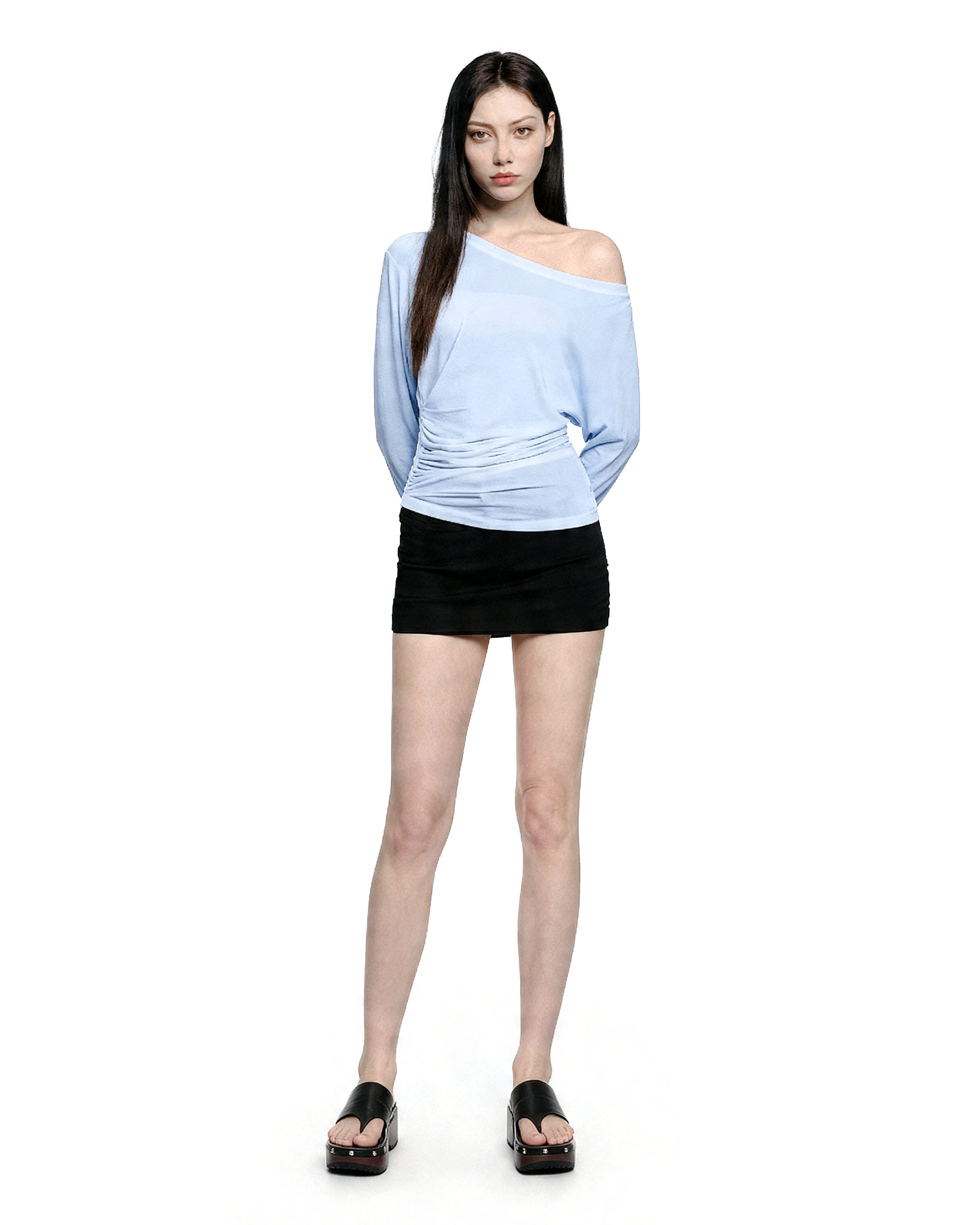 Asymmetric Off Shoulder Ruched Long Sleeve Top-7
