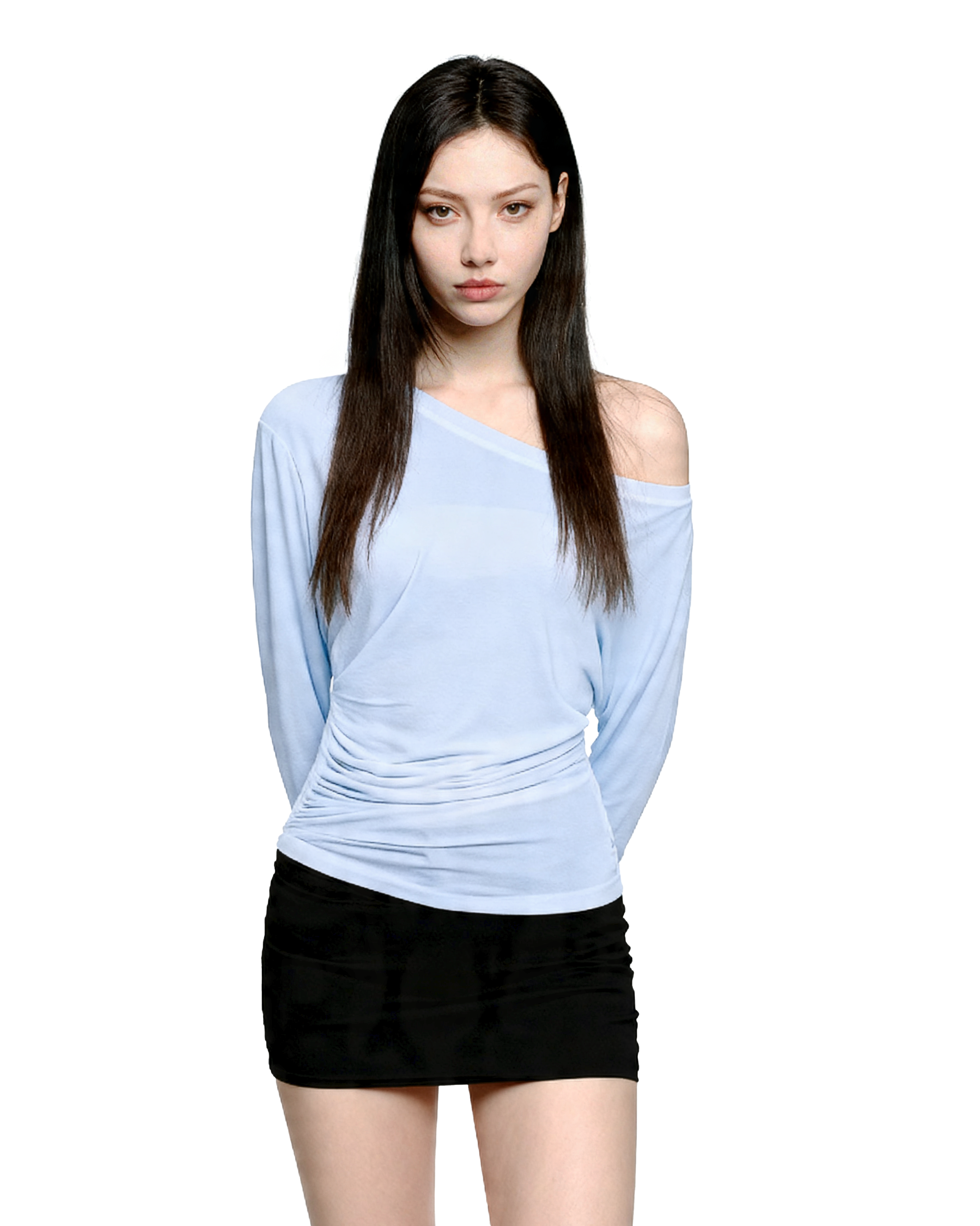Asymmetric Off Shoulder Ruched Long Sleeve Top-6