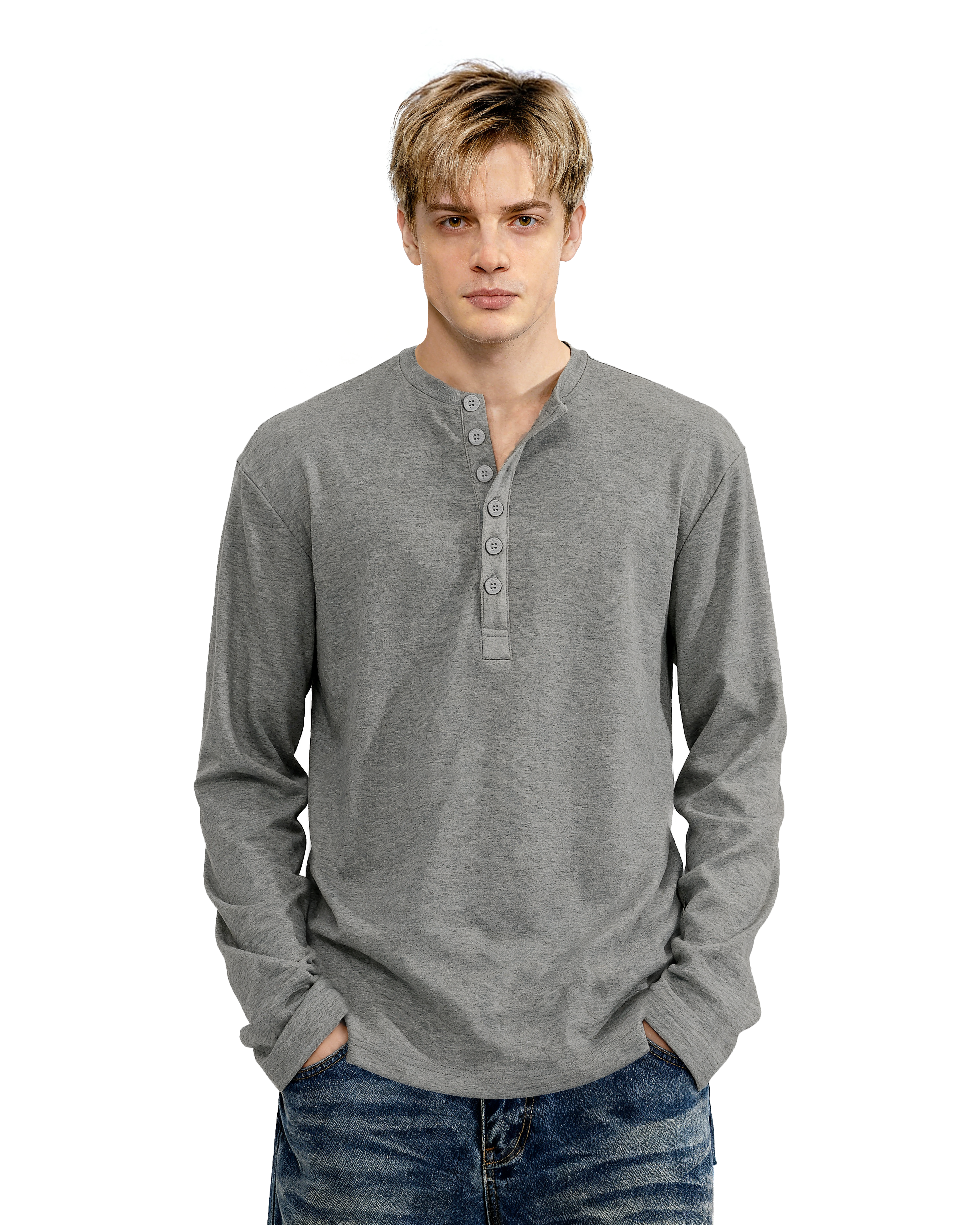 Slim Fit Mid-Crop Long Sleeve Henley T-Shirt-6