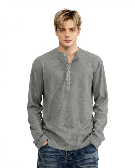 Slim Fit Mid-Crop Long Sleeve Henley T-Shirt
