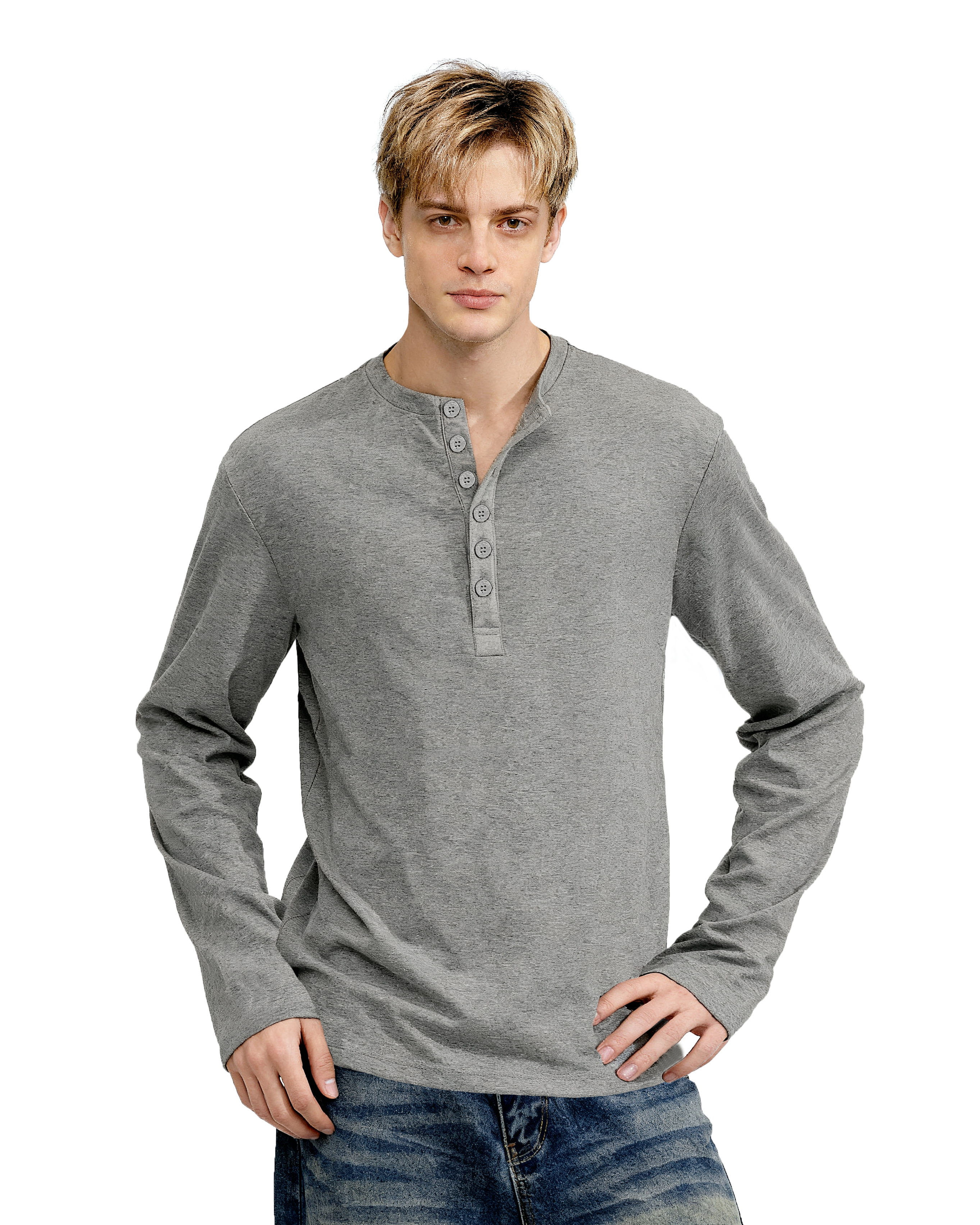 Slim Fit Mid-Crop Long Sleeve Henley T-Shirt-7
