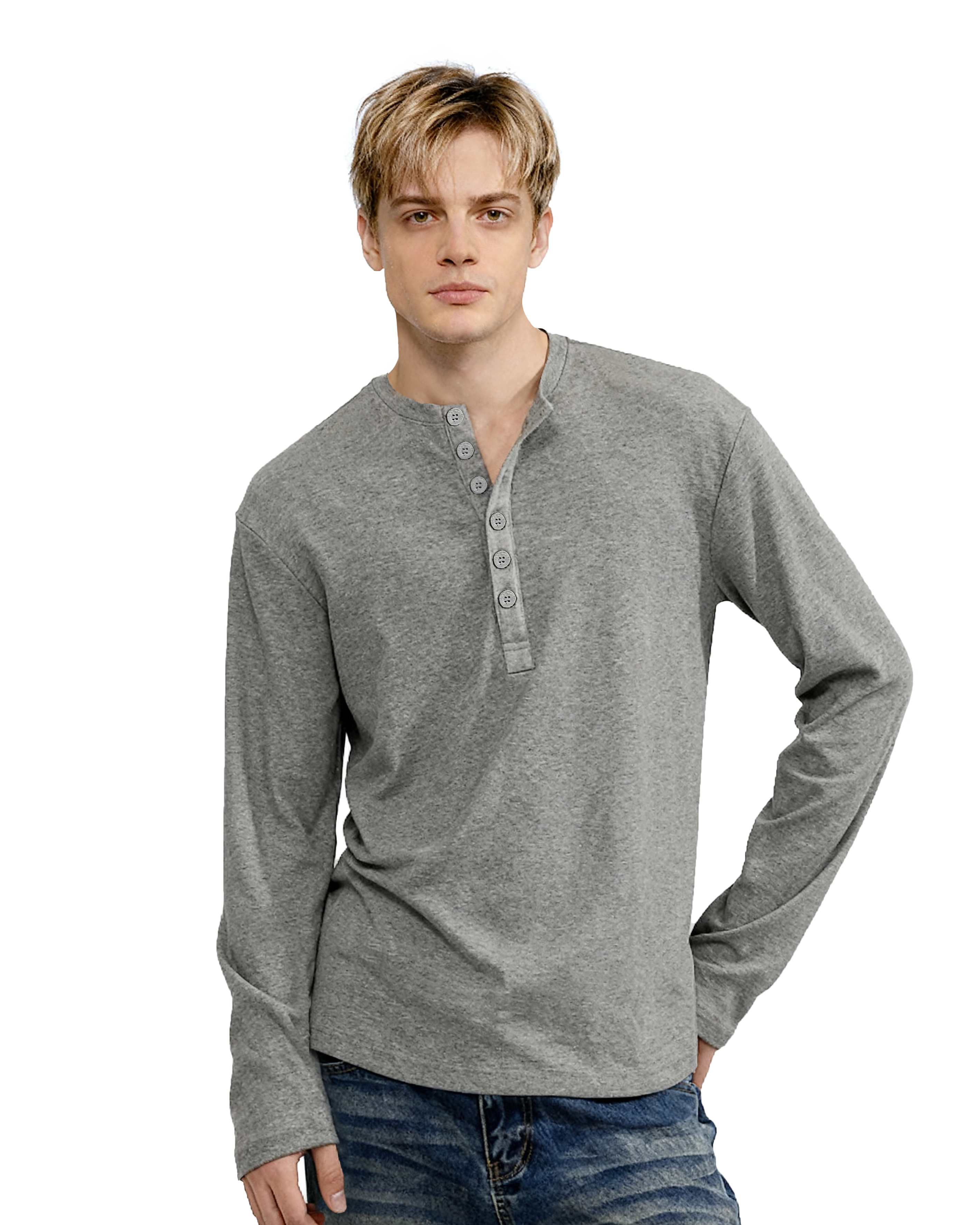 Slim Fit Mid-Crop Long Sleeve Henley T-Shirt-8