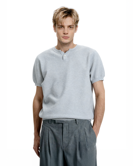 Waffle Textured Short Sleeve Henley Knit Lightweight Top - nightcity clothing