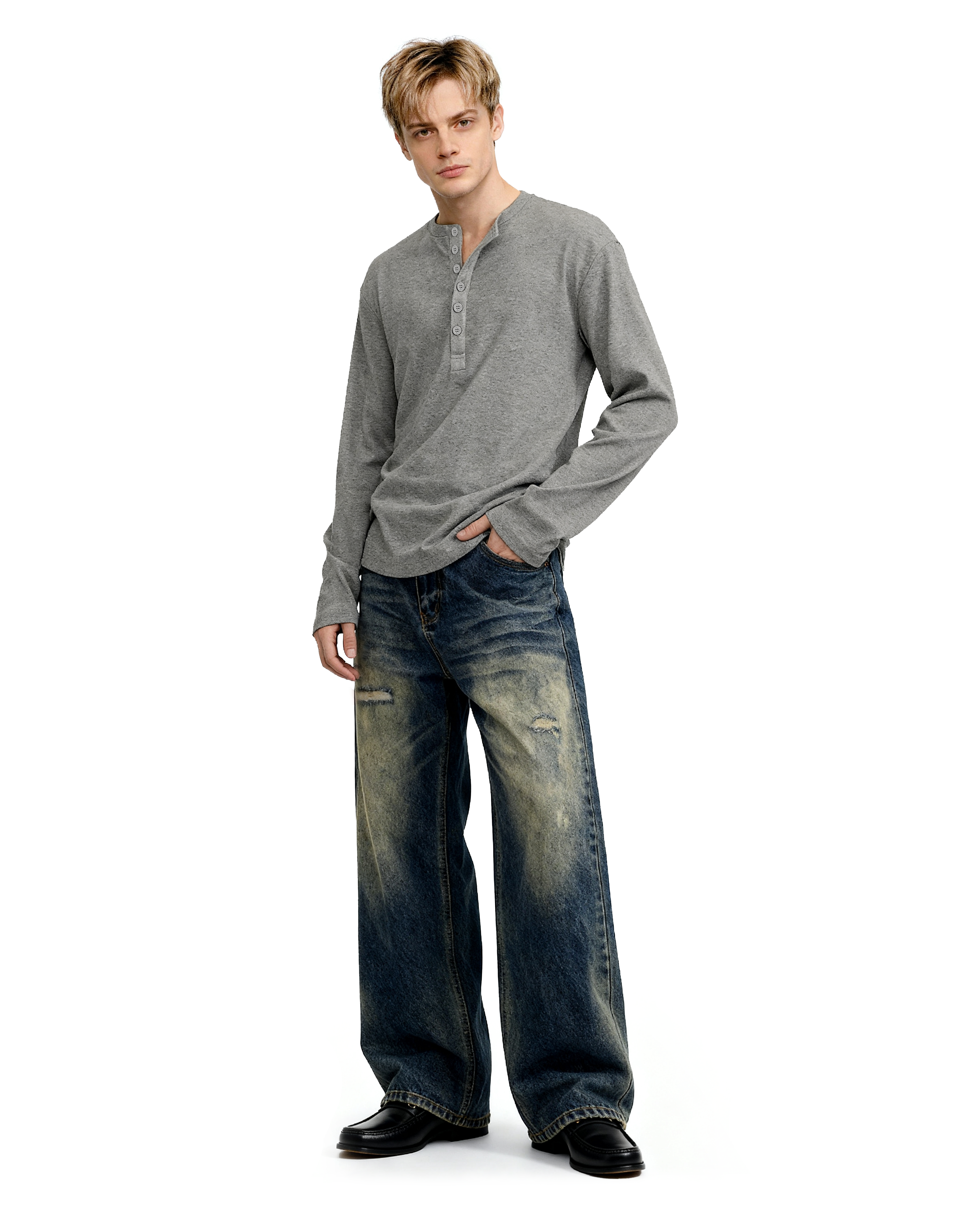 Slim Fit Mid-Crop Long Sleeve Henley T-Shirt-10