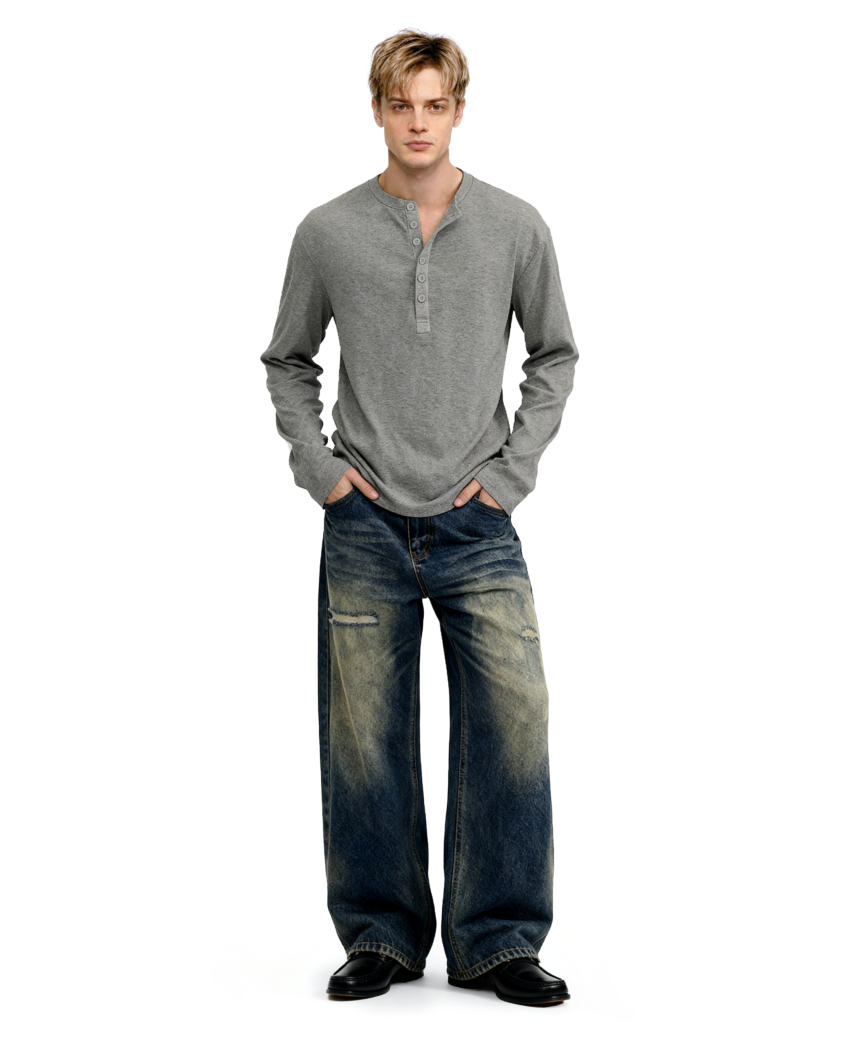 Slim Fit Mid-Crop Long Sleeve Henley T-Shirt-9
