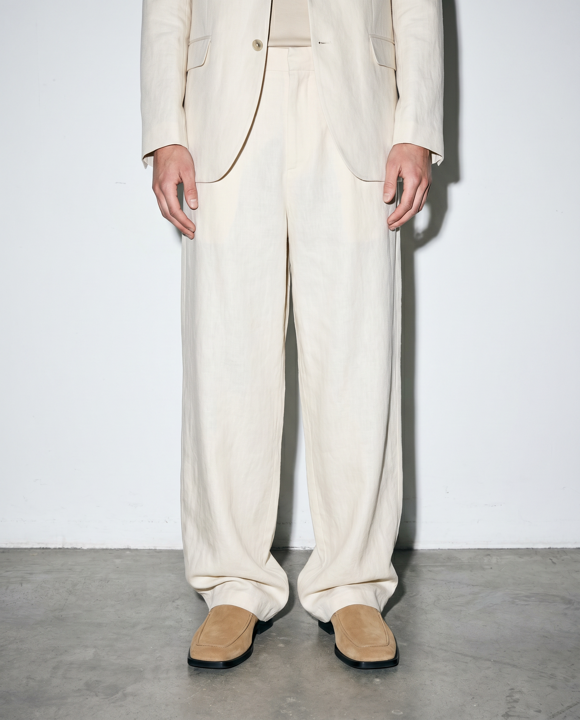 Linen Blend Relaxed Suit Set with Drawstring Rear-9