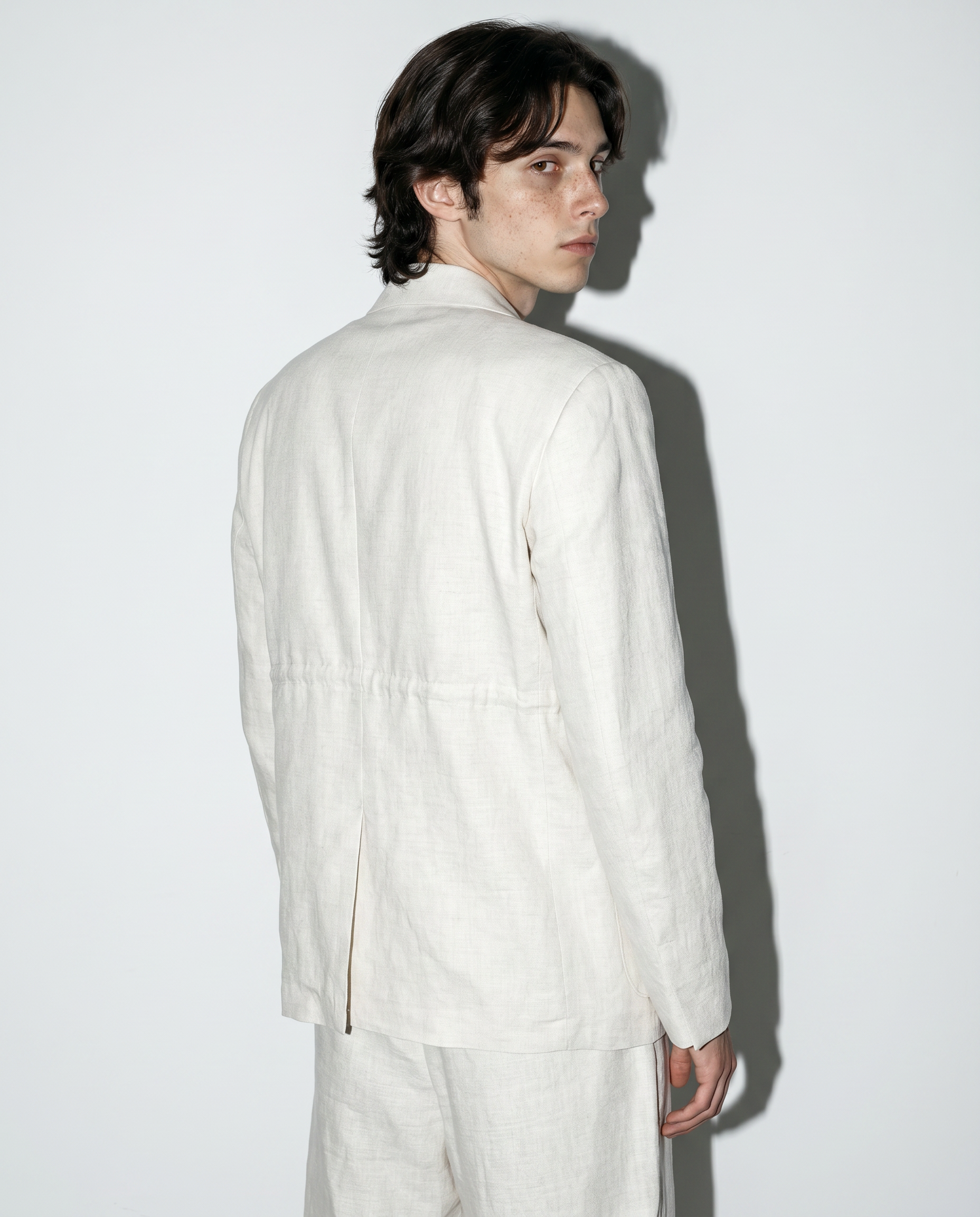 Linen Blend Relaxed Suit Set with Drawstring Rear-8