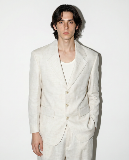 Linen Blend Relaxed Suit Set with Drawstring Rear