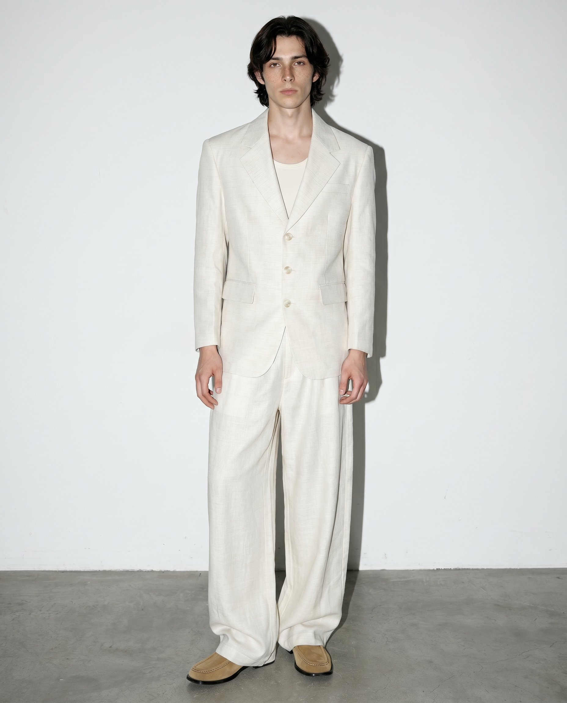 Linen Blend Relaxed Suit Set with Drawstring Rear-6