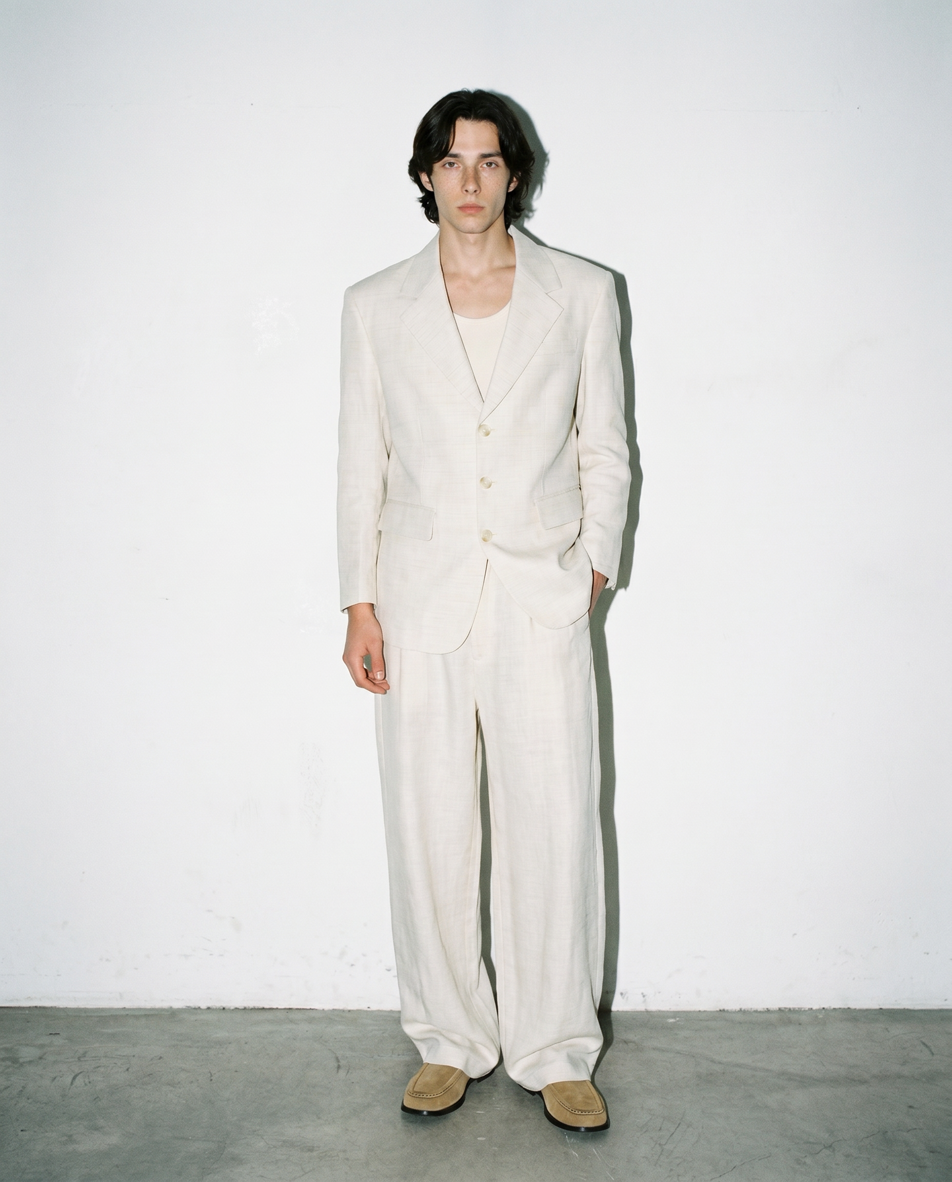 Linen Blend Relaxed Suit Set with Drawstring Rear-4