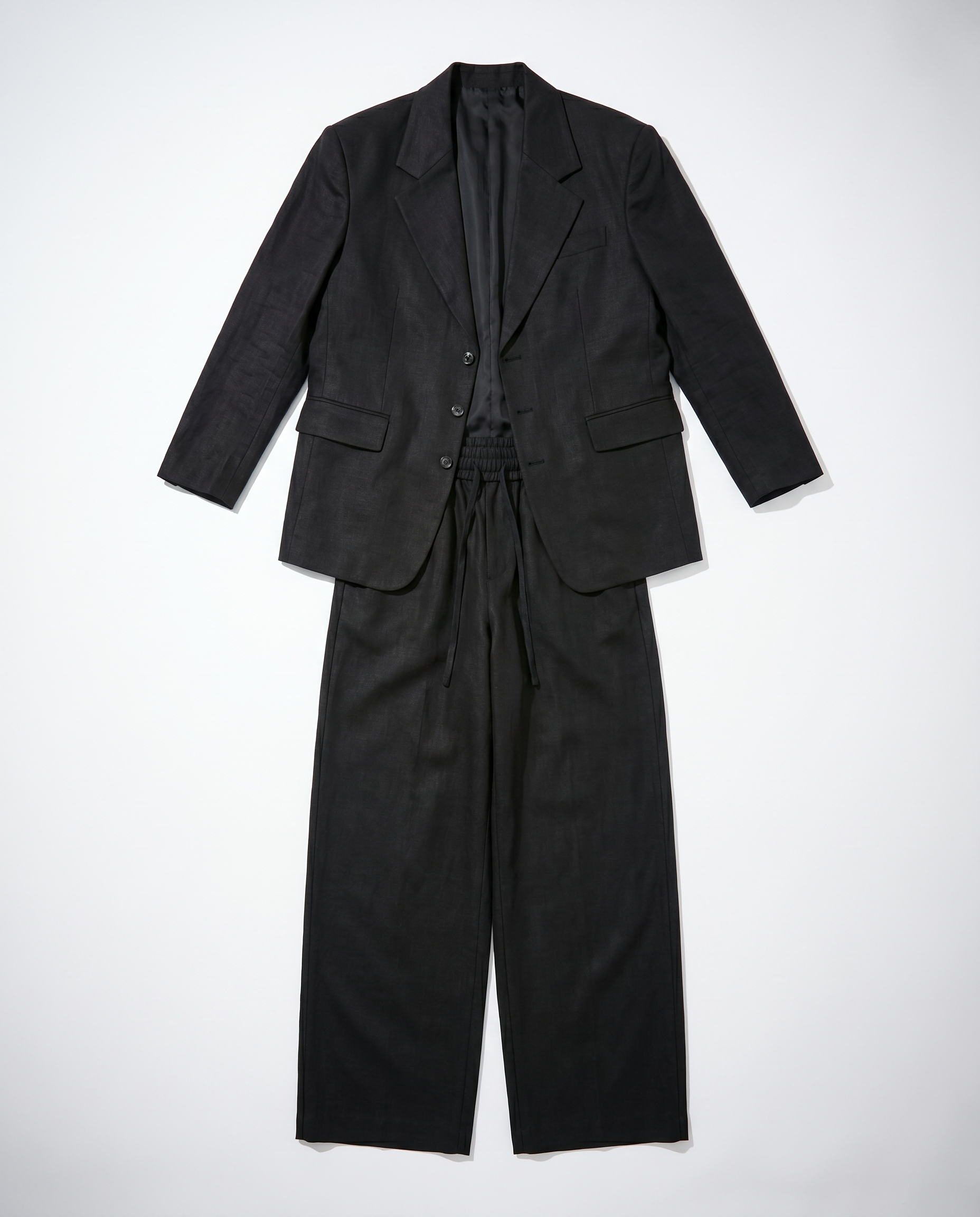 Linen Blend Relaxed Suit Set with Drawstring Rear-17