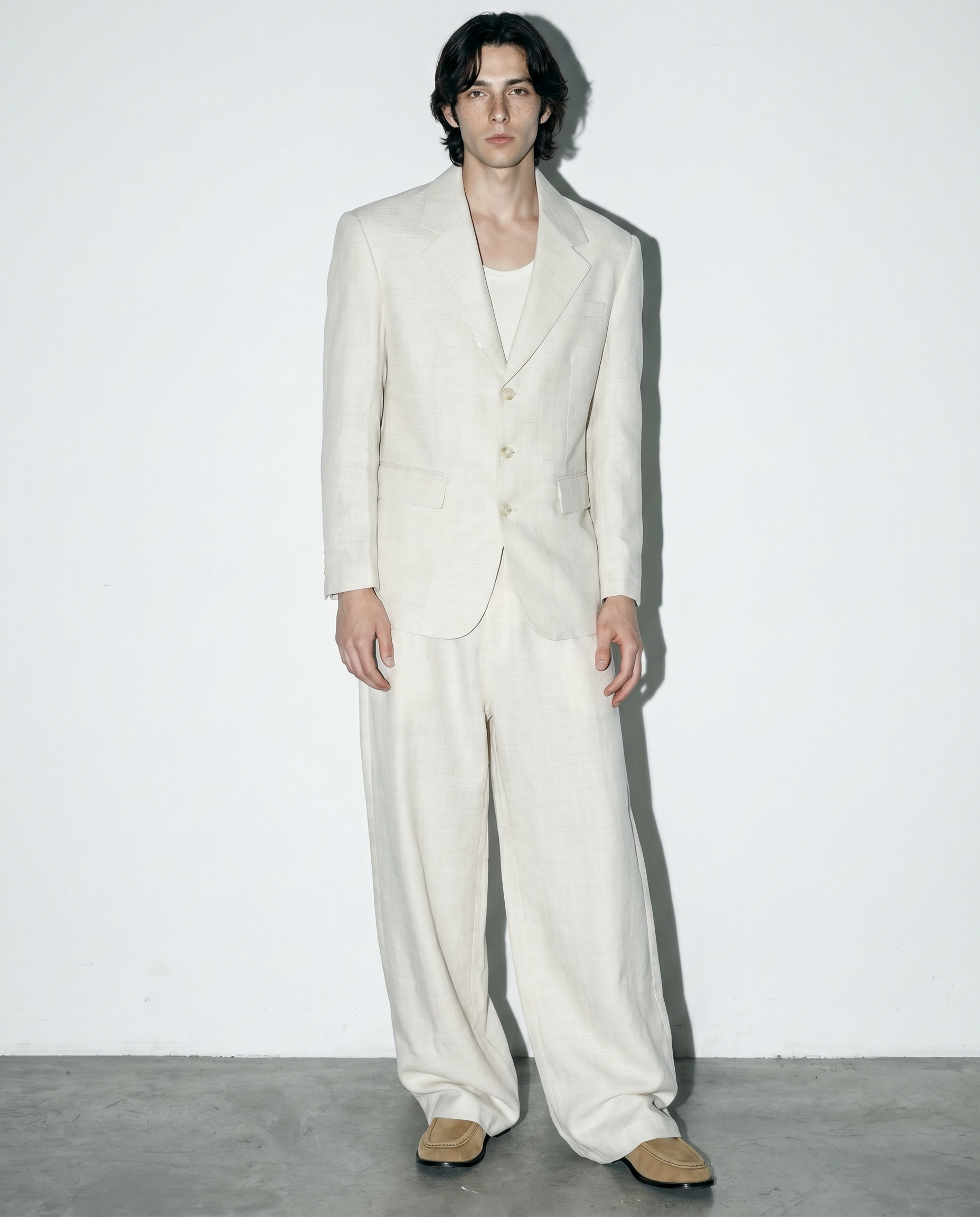 Linen Blend Relaxed Suit Set with Drawstring Rear-7