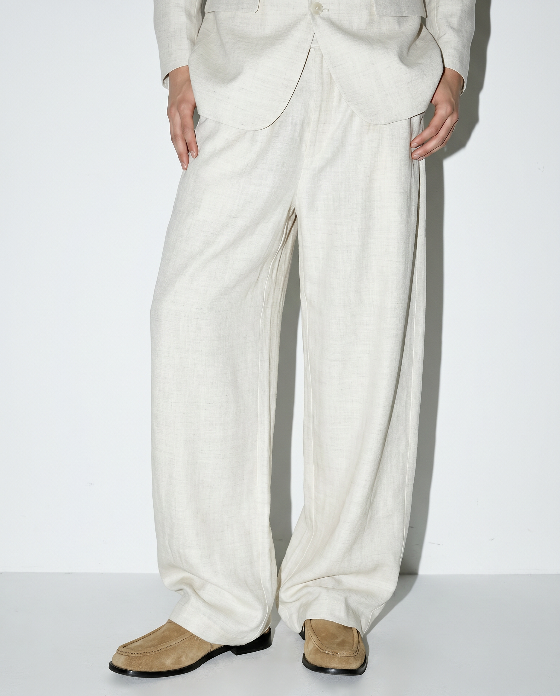 Linen Blend Relaxed Suit Set with Drawstring Rear-3