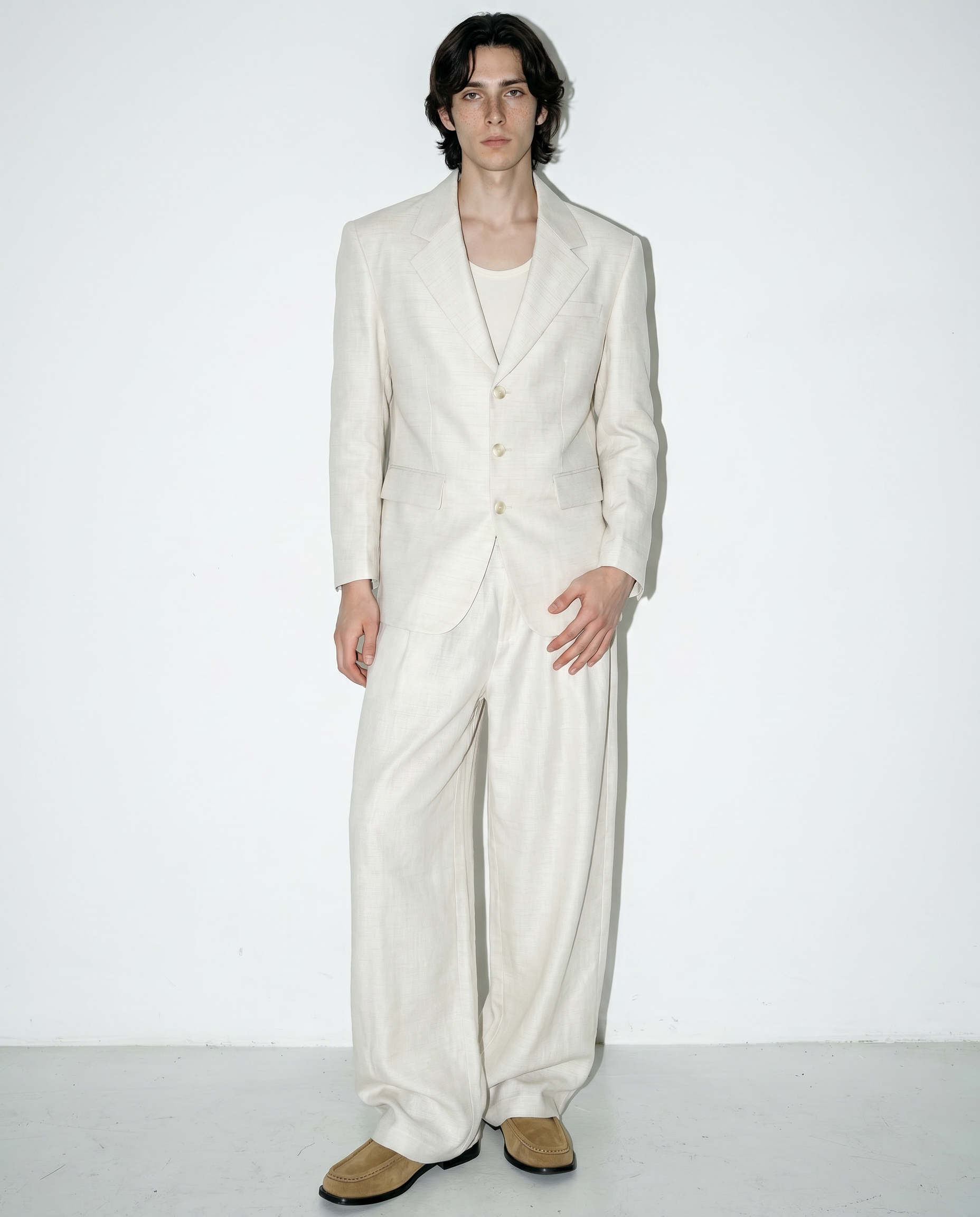 Linen Blend Relaxed Suit Set with Drawstring Rear-5