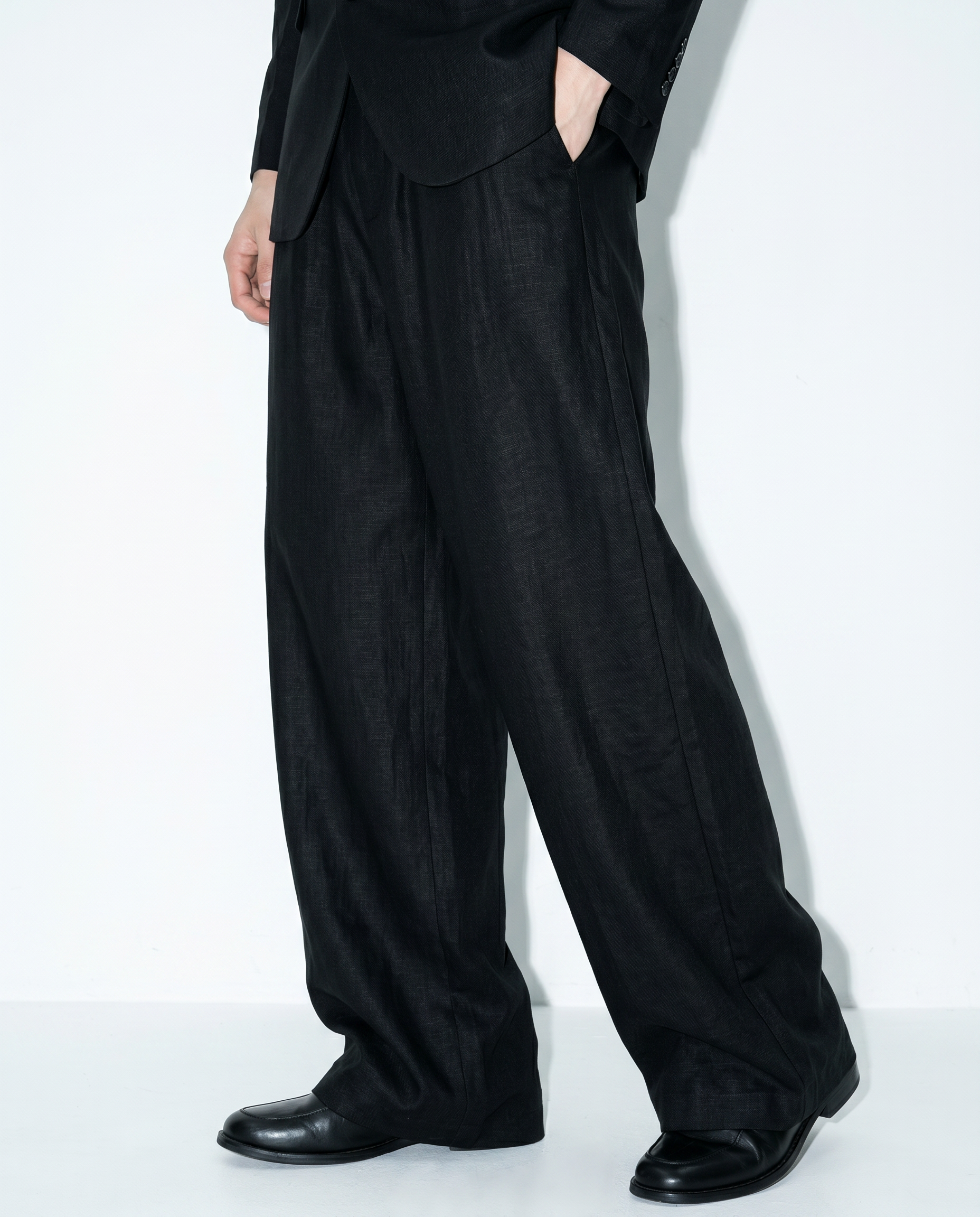 Linen Blend Relaxed Suit Set with Drawstring Rear-14