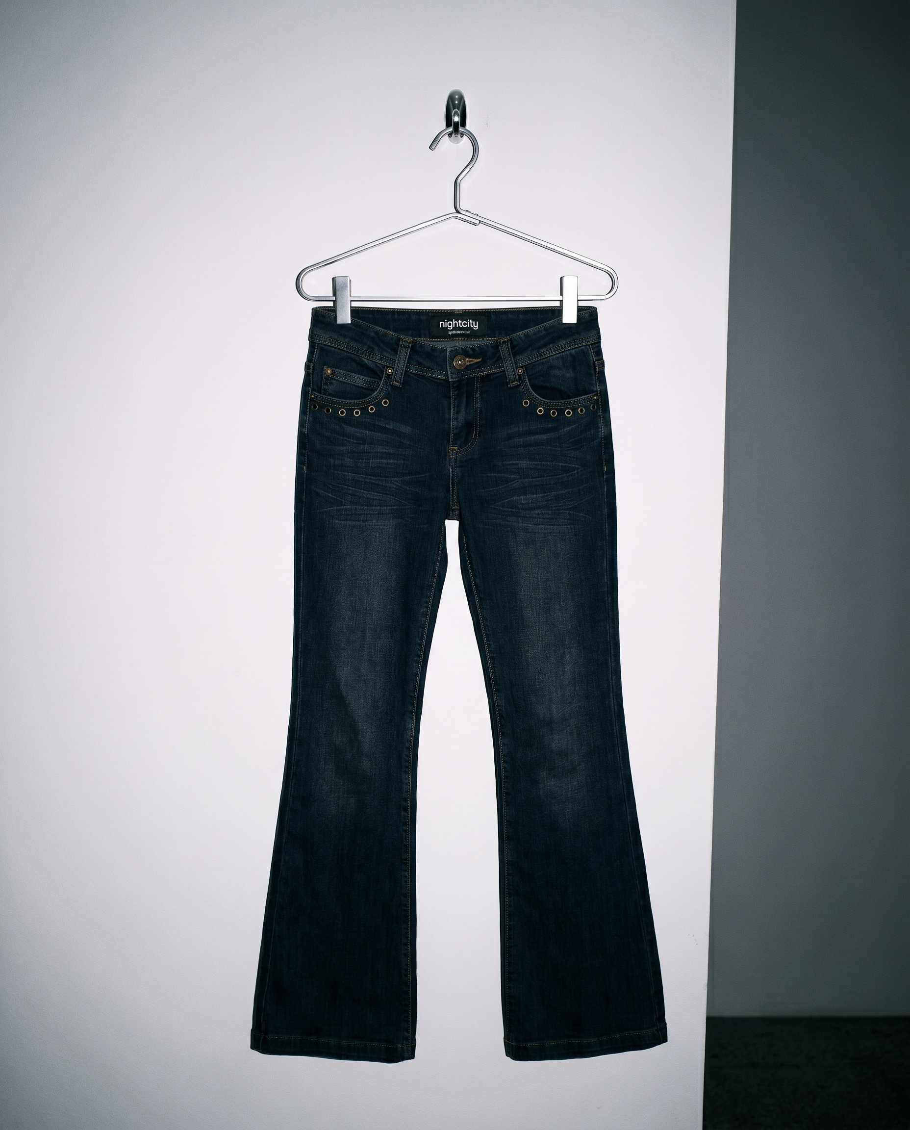 Low Rise Flare Jeans with Eyelet Detail-9