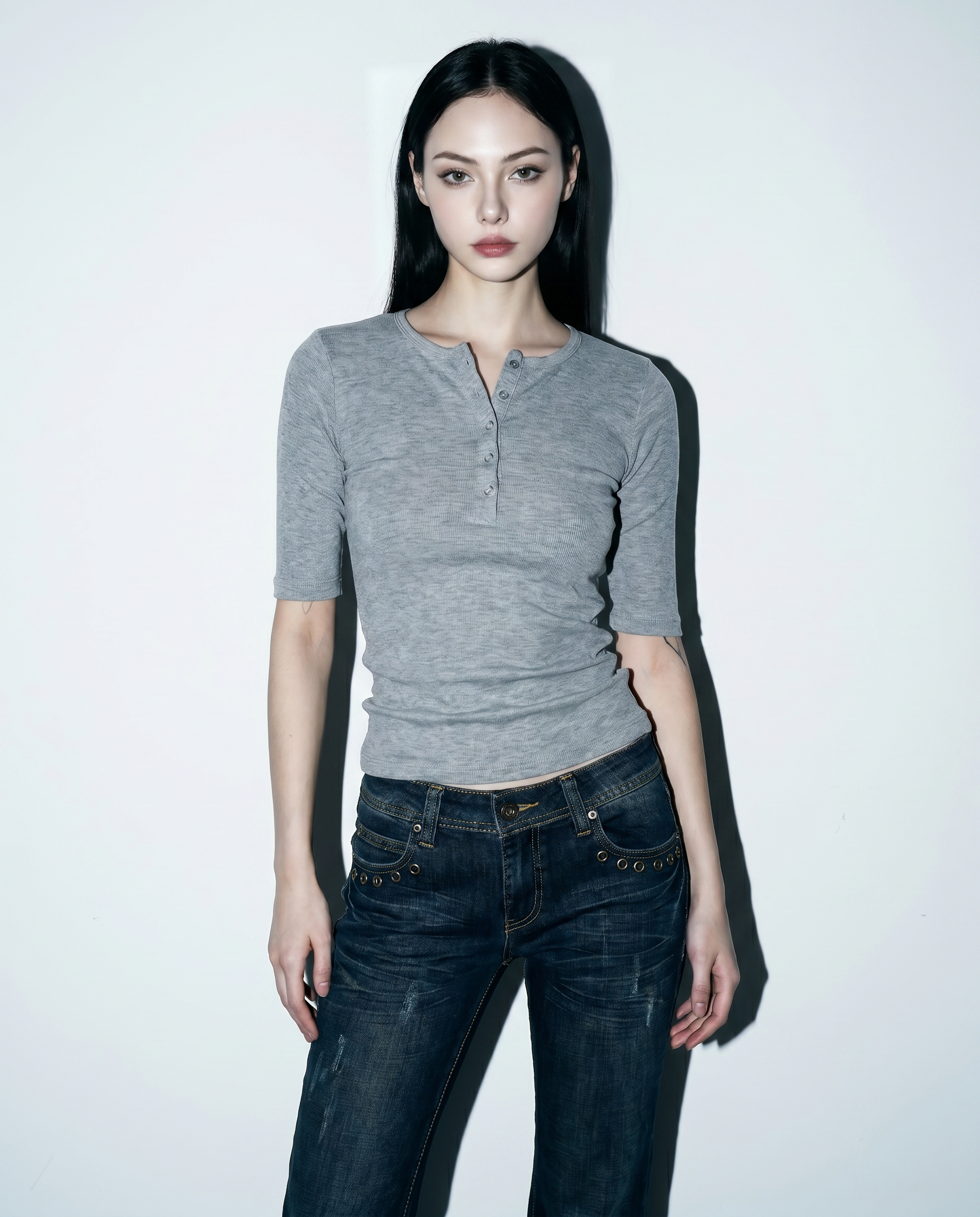 Low Rise Flare Jeans with Eyelet Detail-7