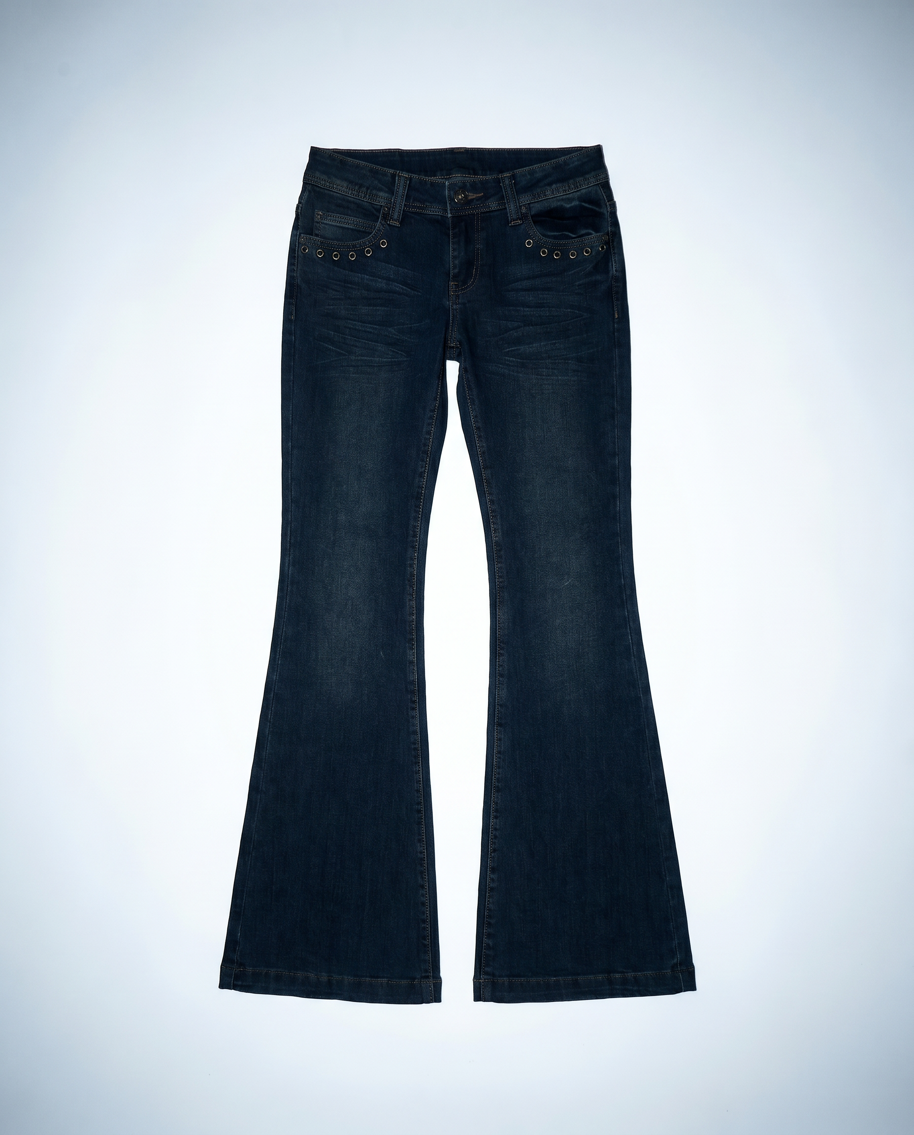 Low Rise Flare Jeans with Eyelet Detail-8