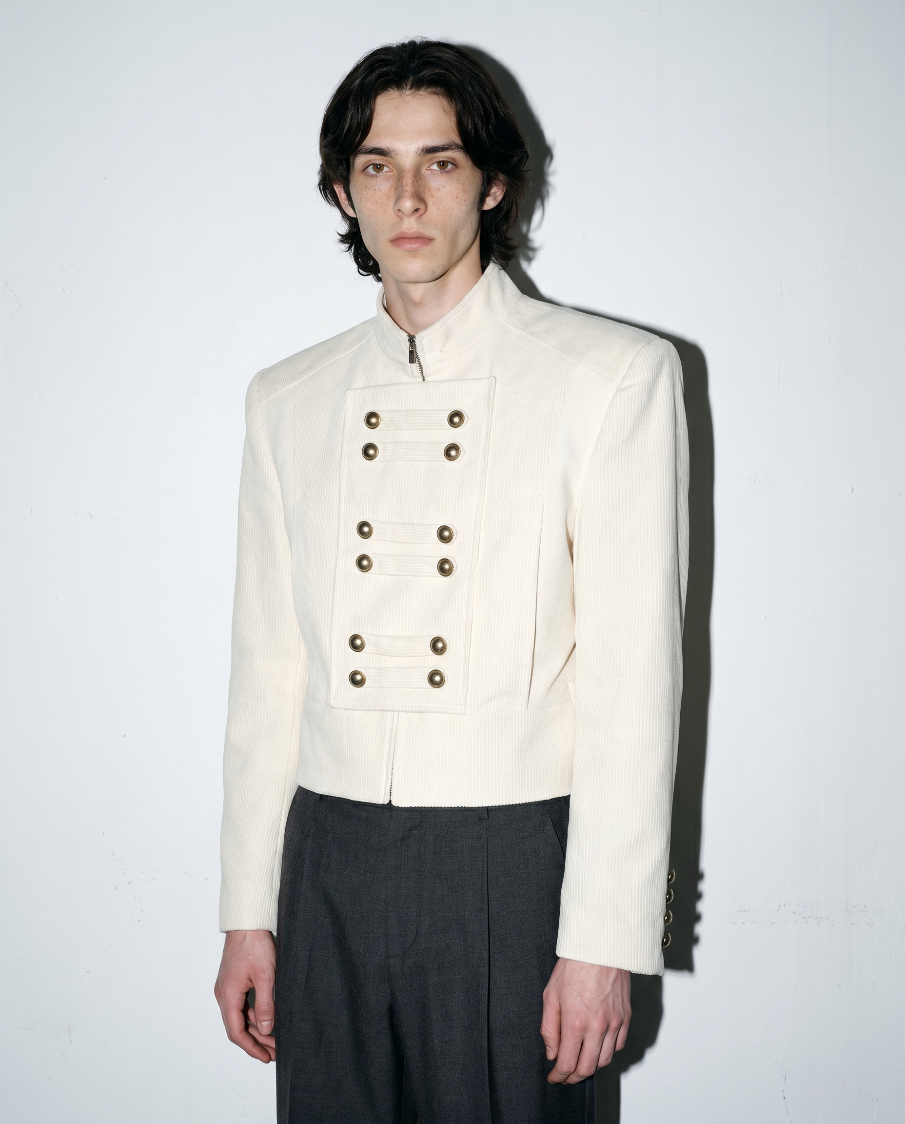 Military Button Cropped Corduroy Jacket