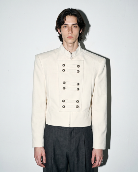 Military Button Cropped Corduroy Jacket