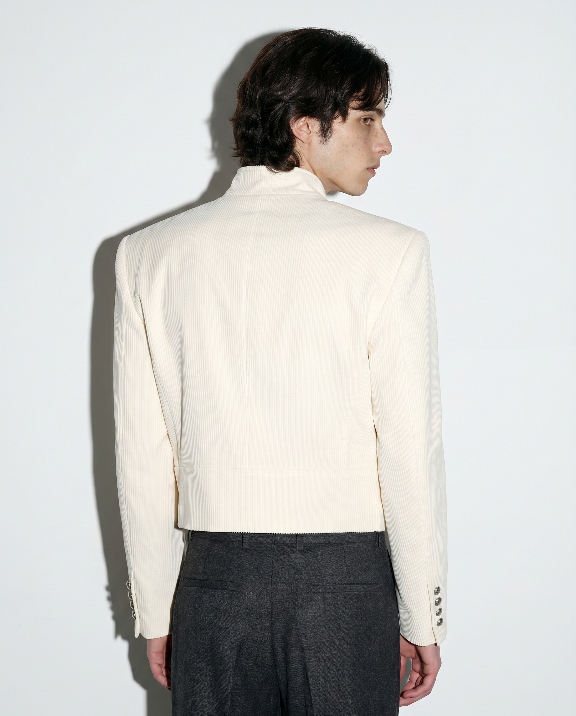 Military Button Cropped Corduroy Jacket-3