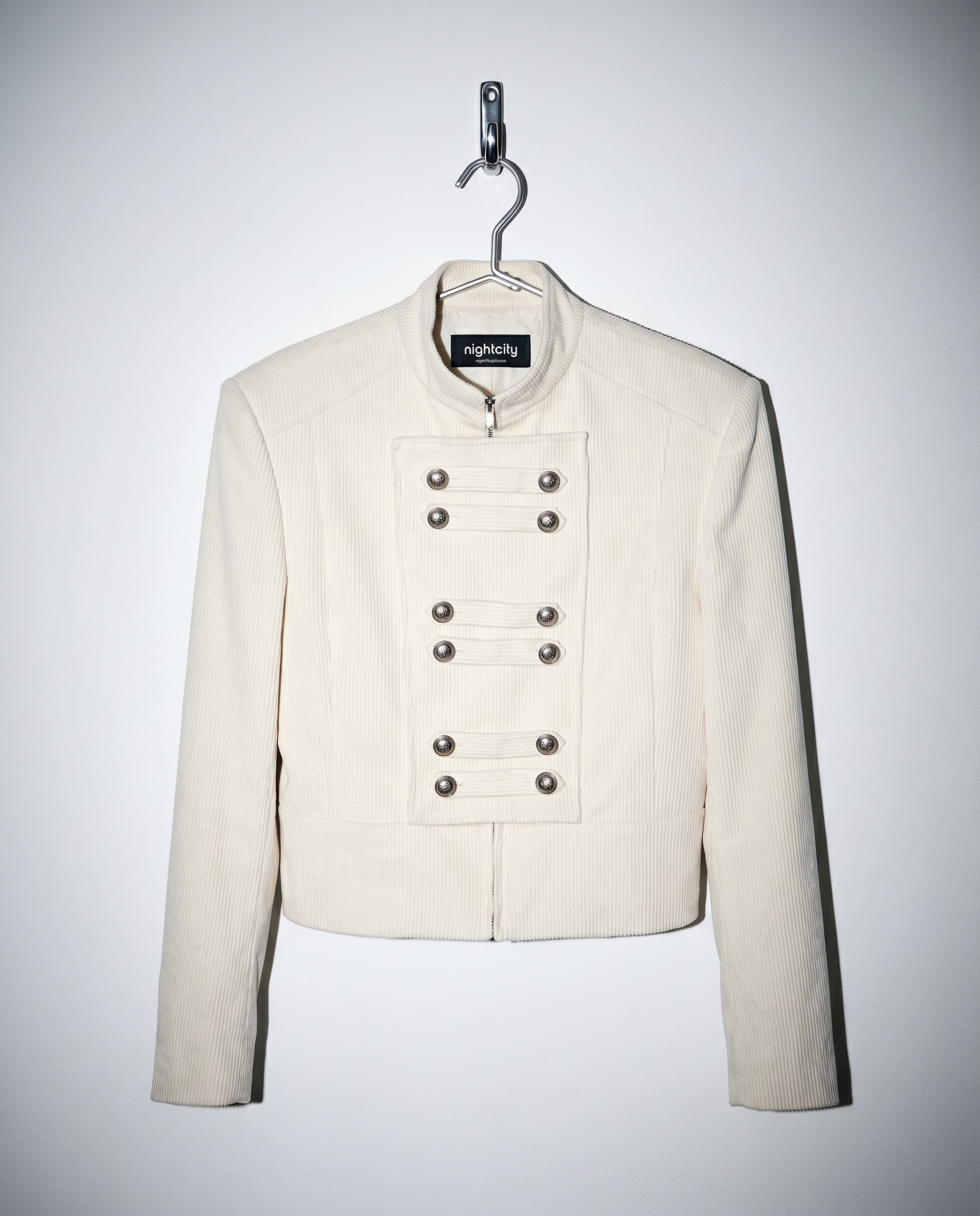 Military Button Cropped Corduroy Jacket-7