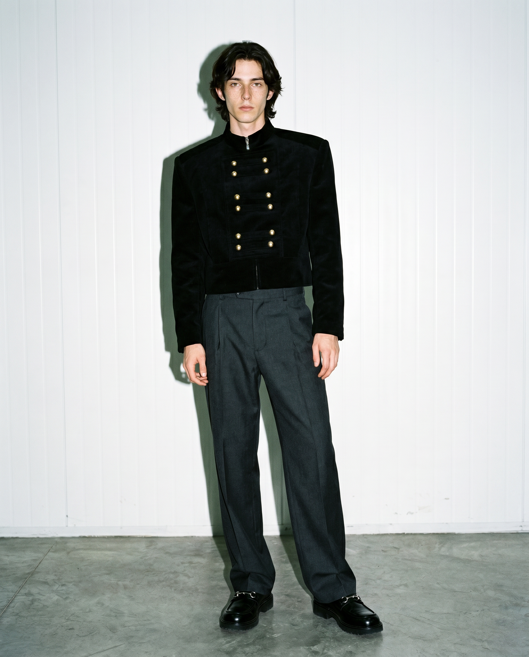 Military Button Cropped Corduroy Jacket-11
