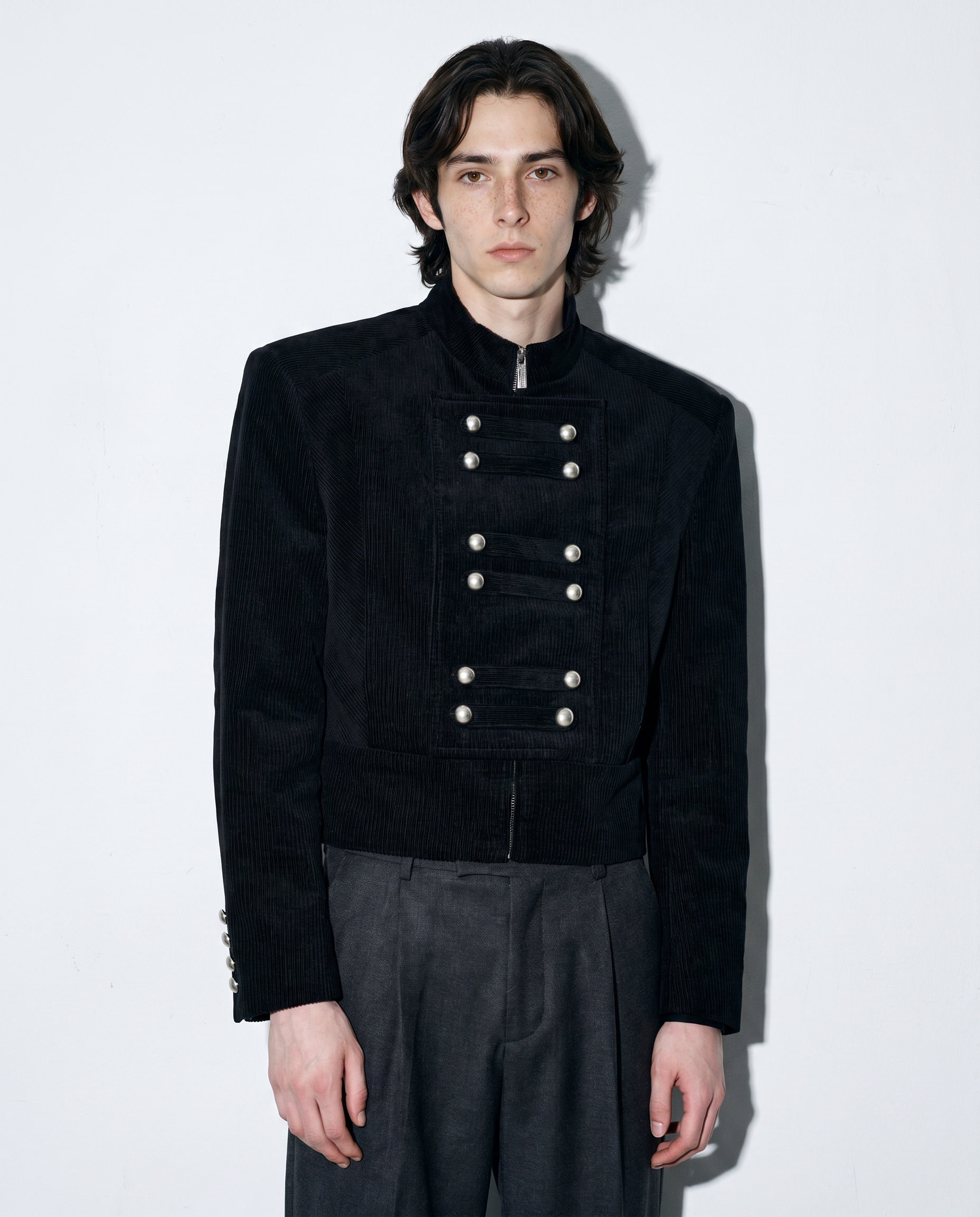 Military Button Cropped Corduroy Jacket-8