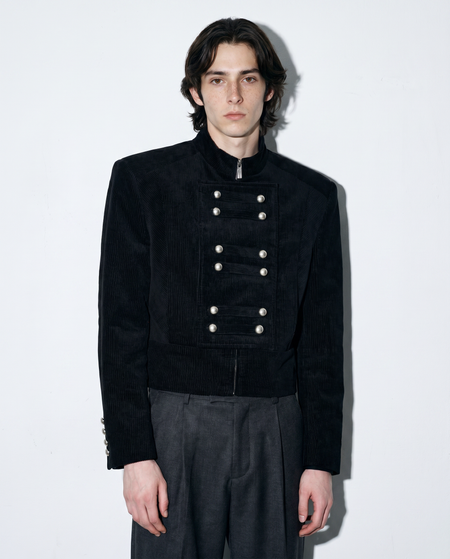 Military Button Cropped Corduroy Jacket