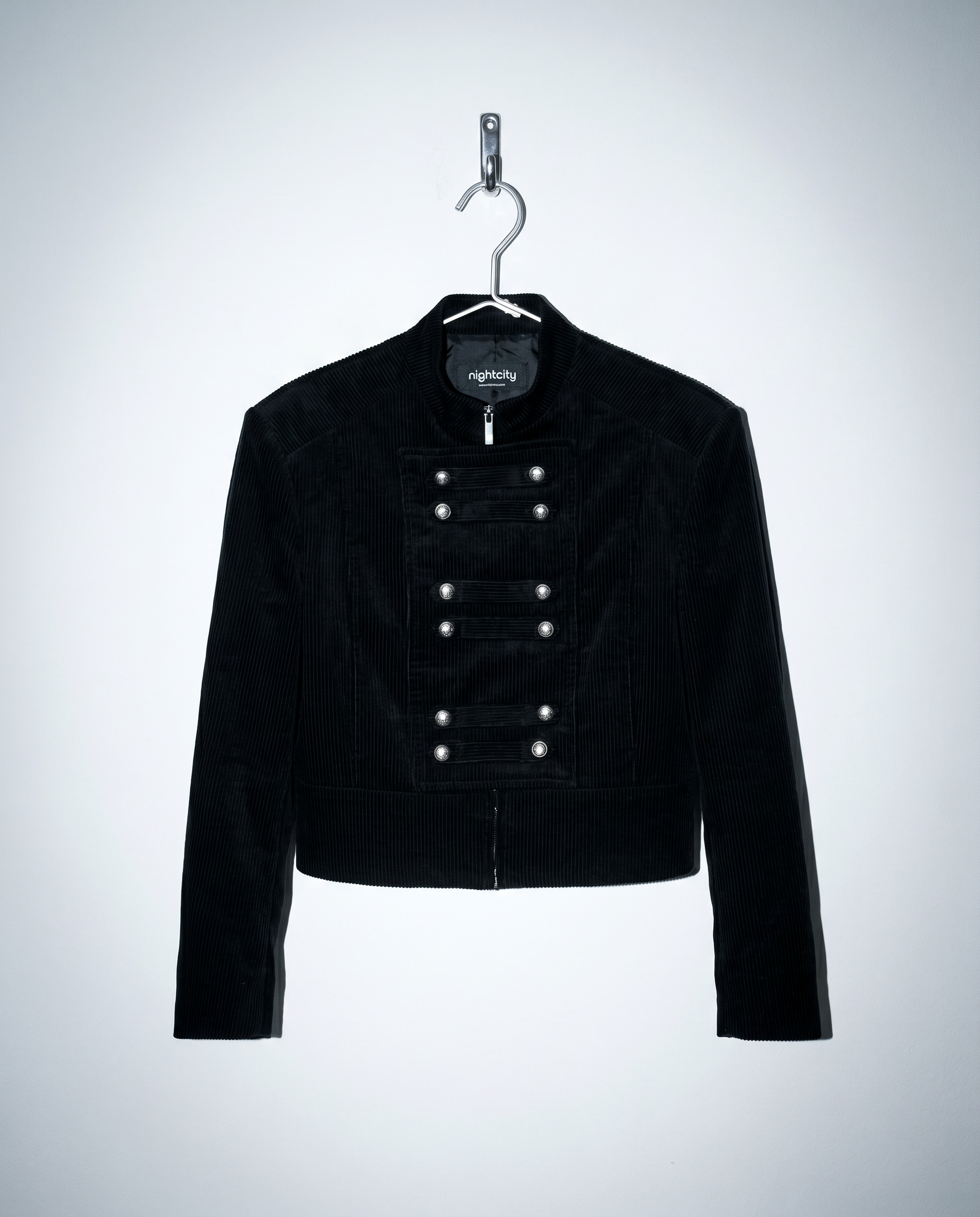 Military Button Cropped Corduroy Jacket-12