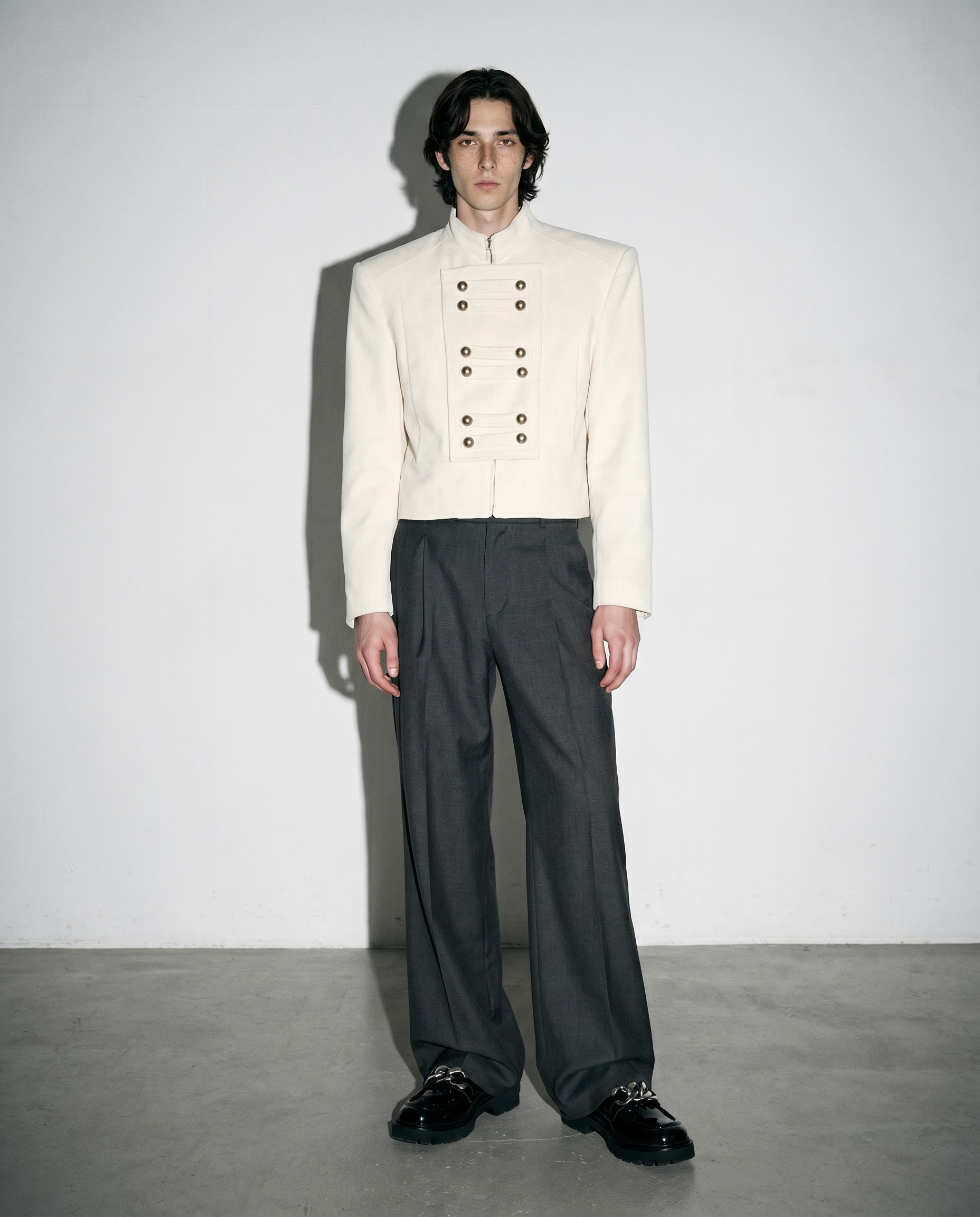 Military Button Cropped Corduroy Jacket-5