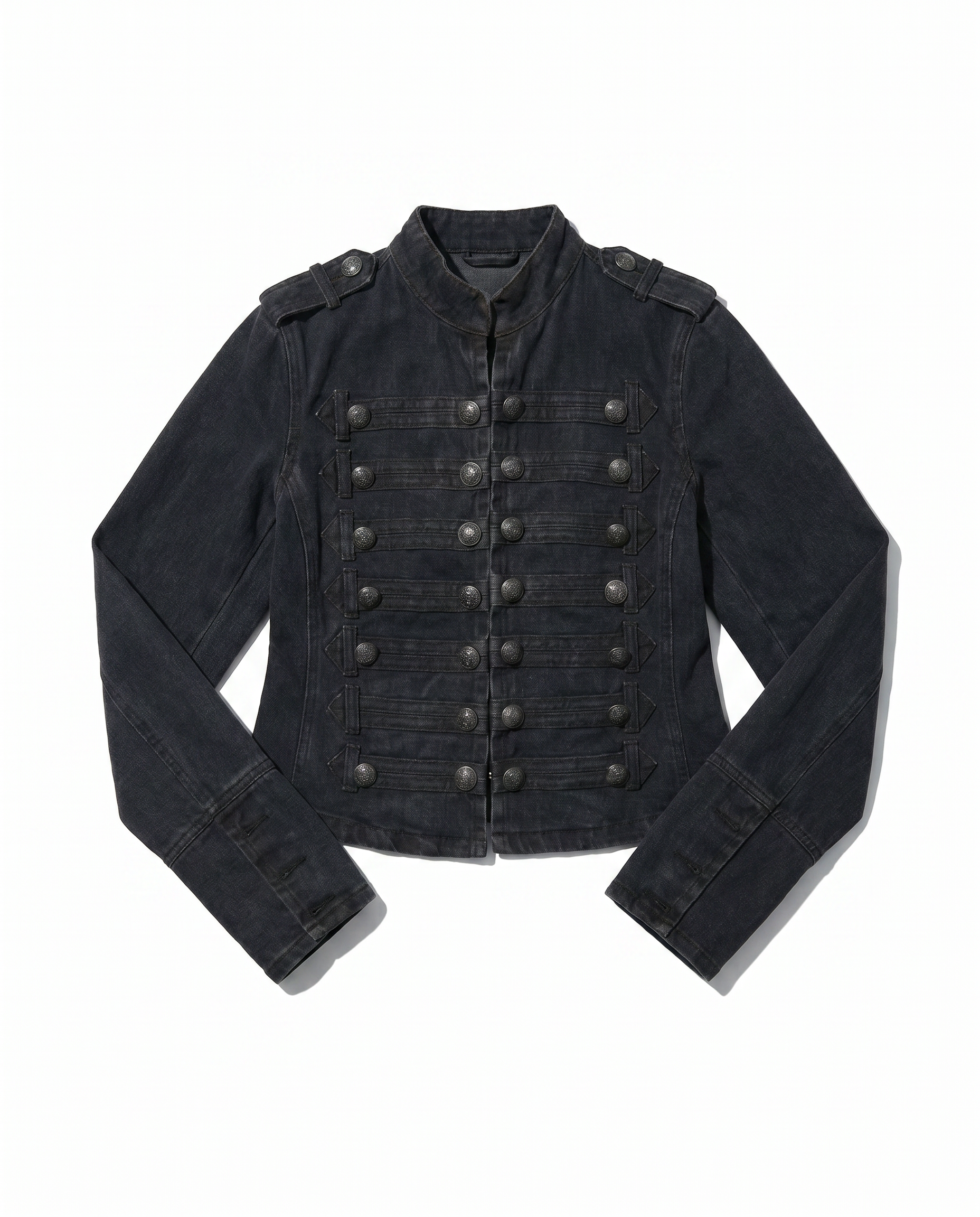 Military Denim Jacket with Epaulette Details-7