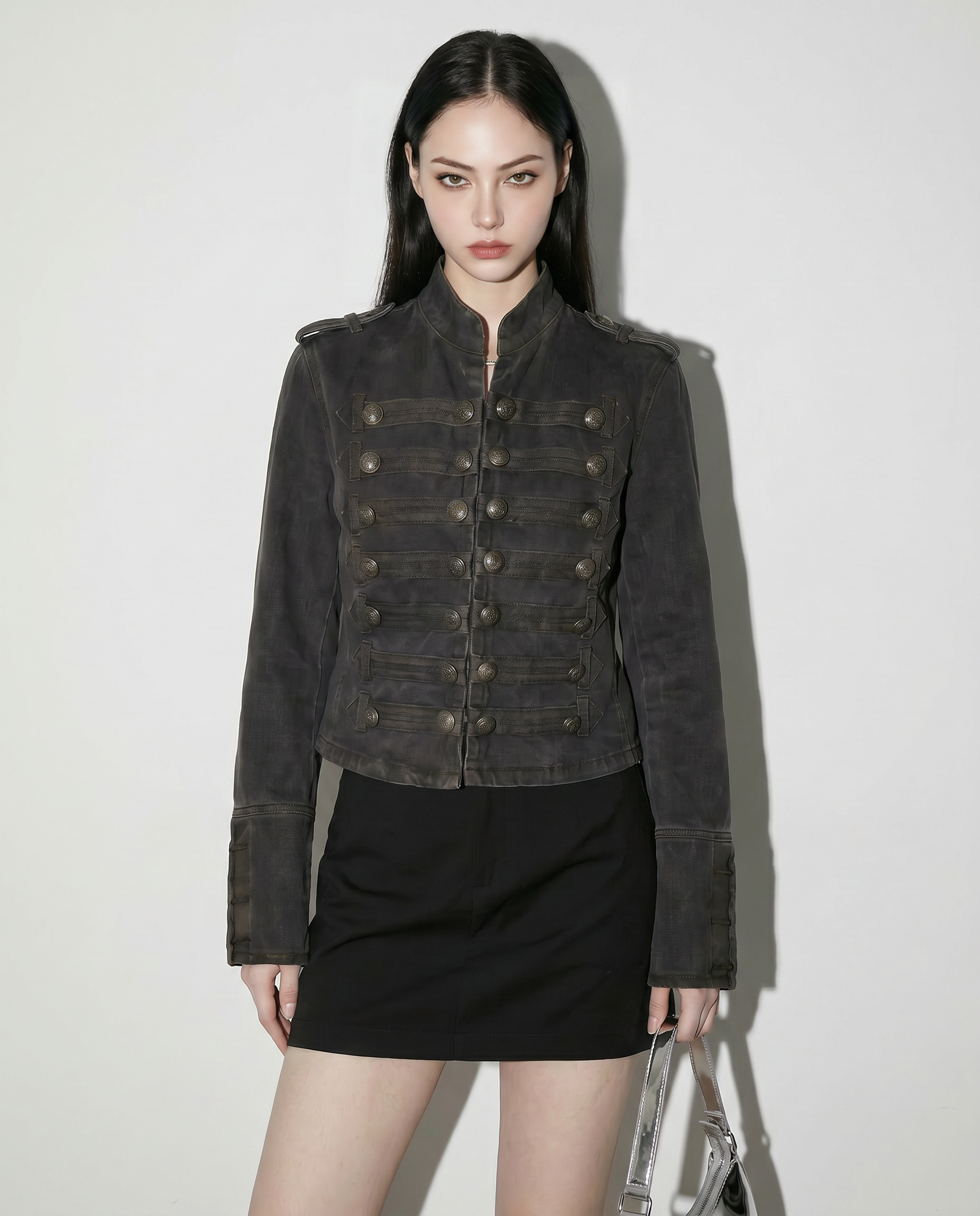Military Denim Jacket with Epaulette Details