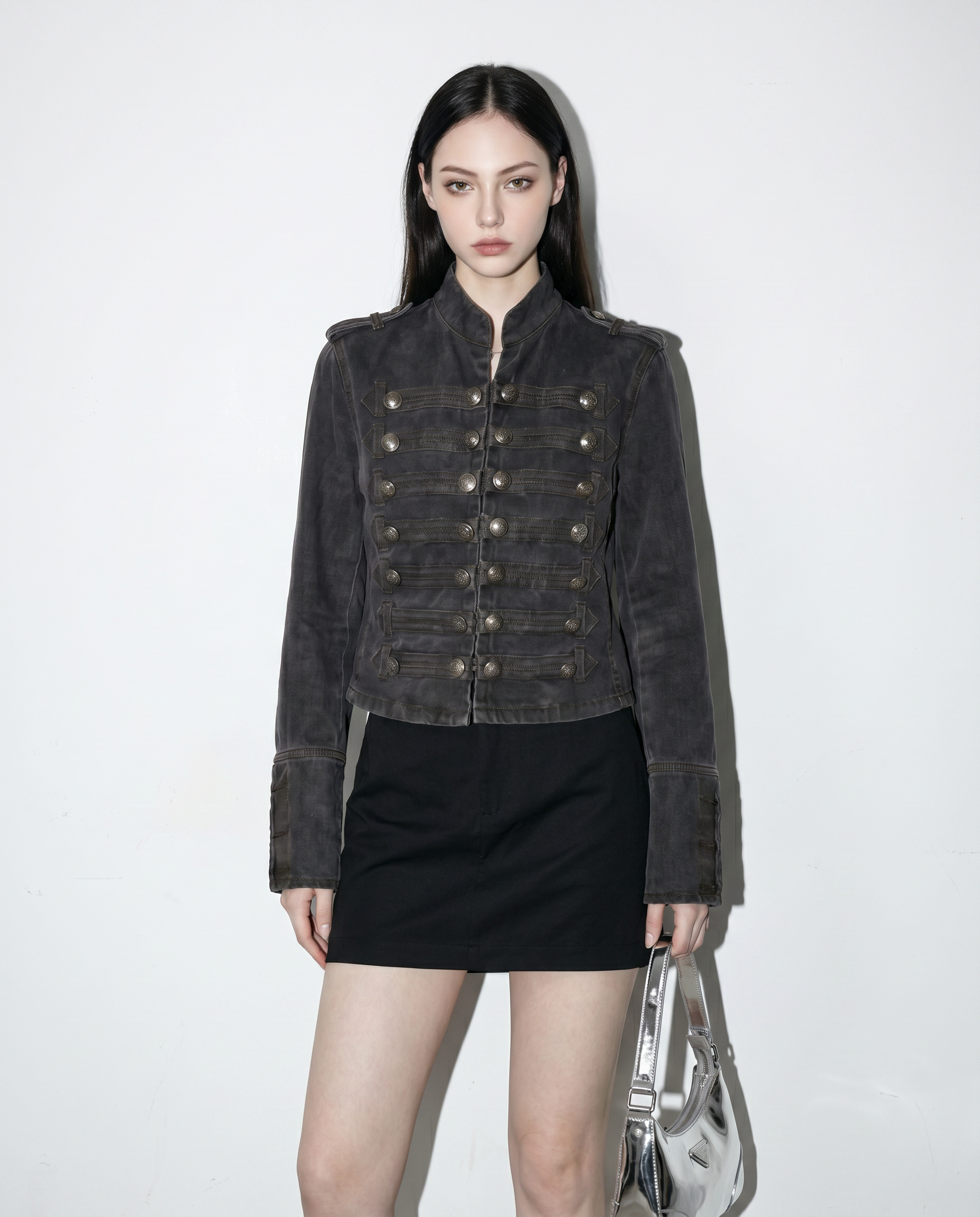 Military Denim Jacket with Epaulette Details-2