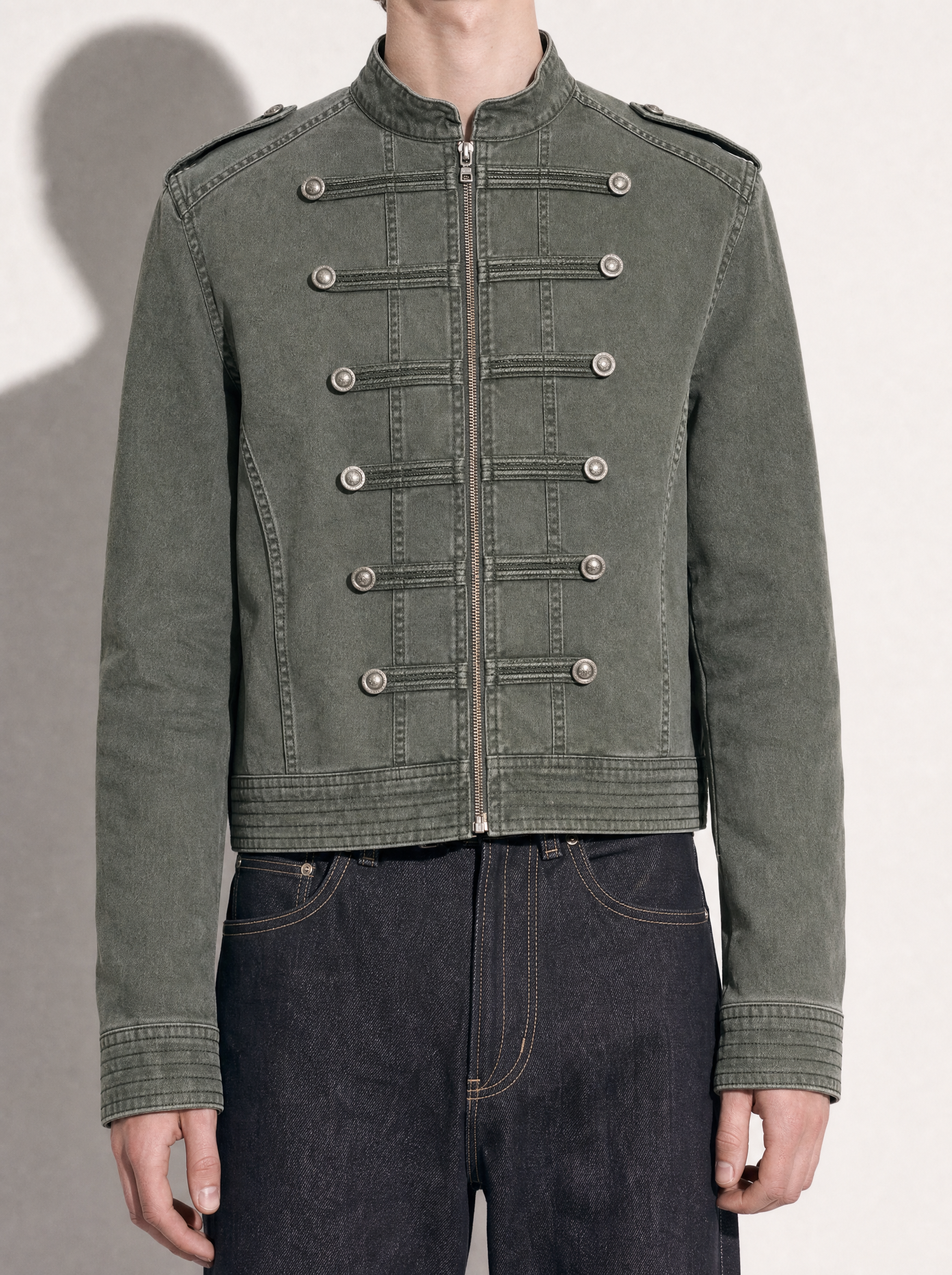 Napoleon Mid Crop Military Denim Jacket-5