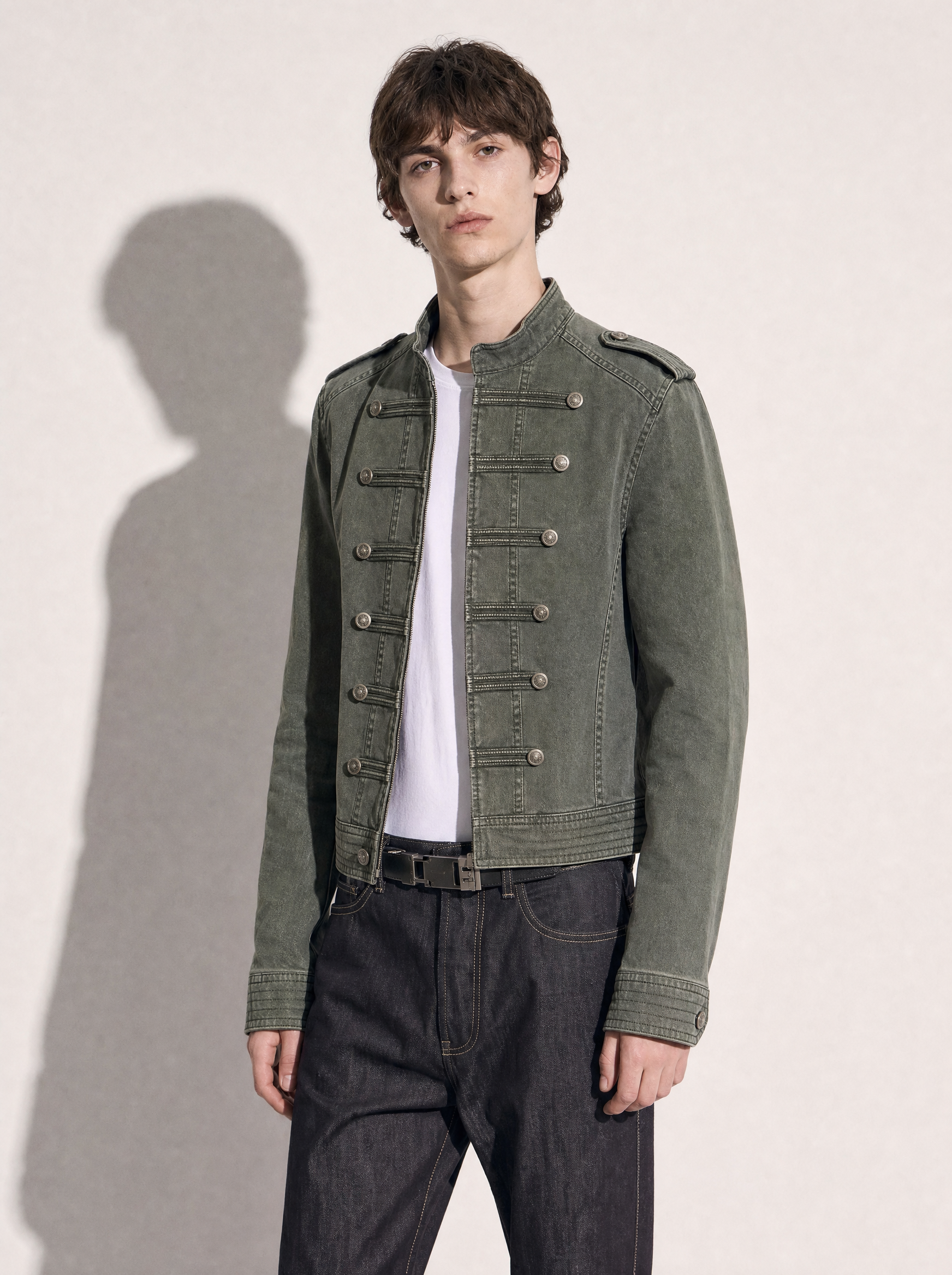 Napoleon Mid Crop Military Denim Jacket-2