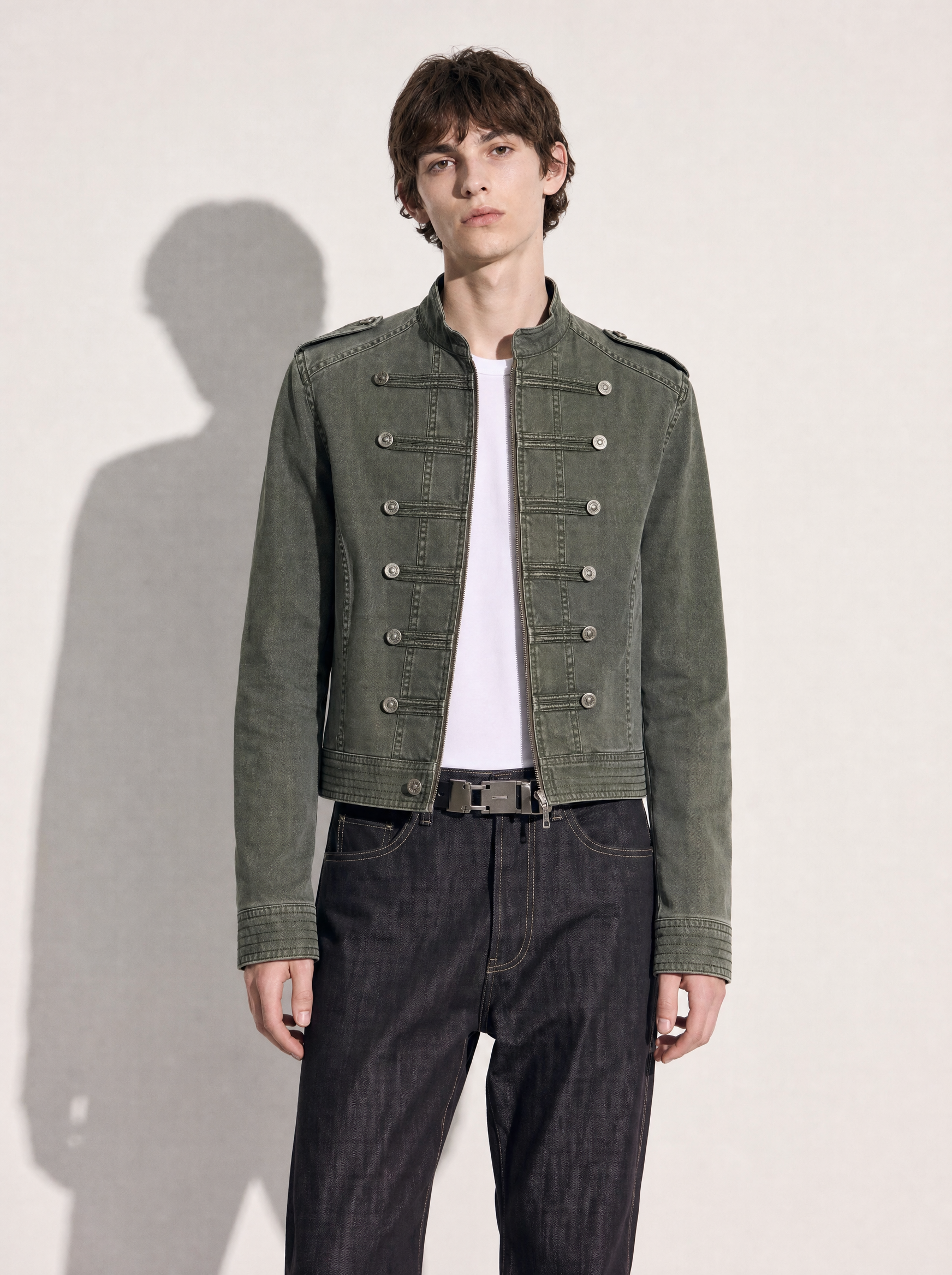 Napoleon Mid Crop Military Denim Jacket
