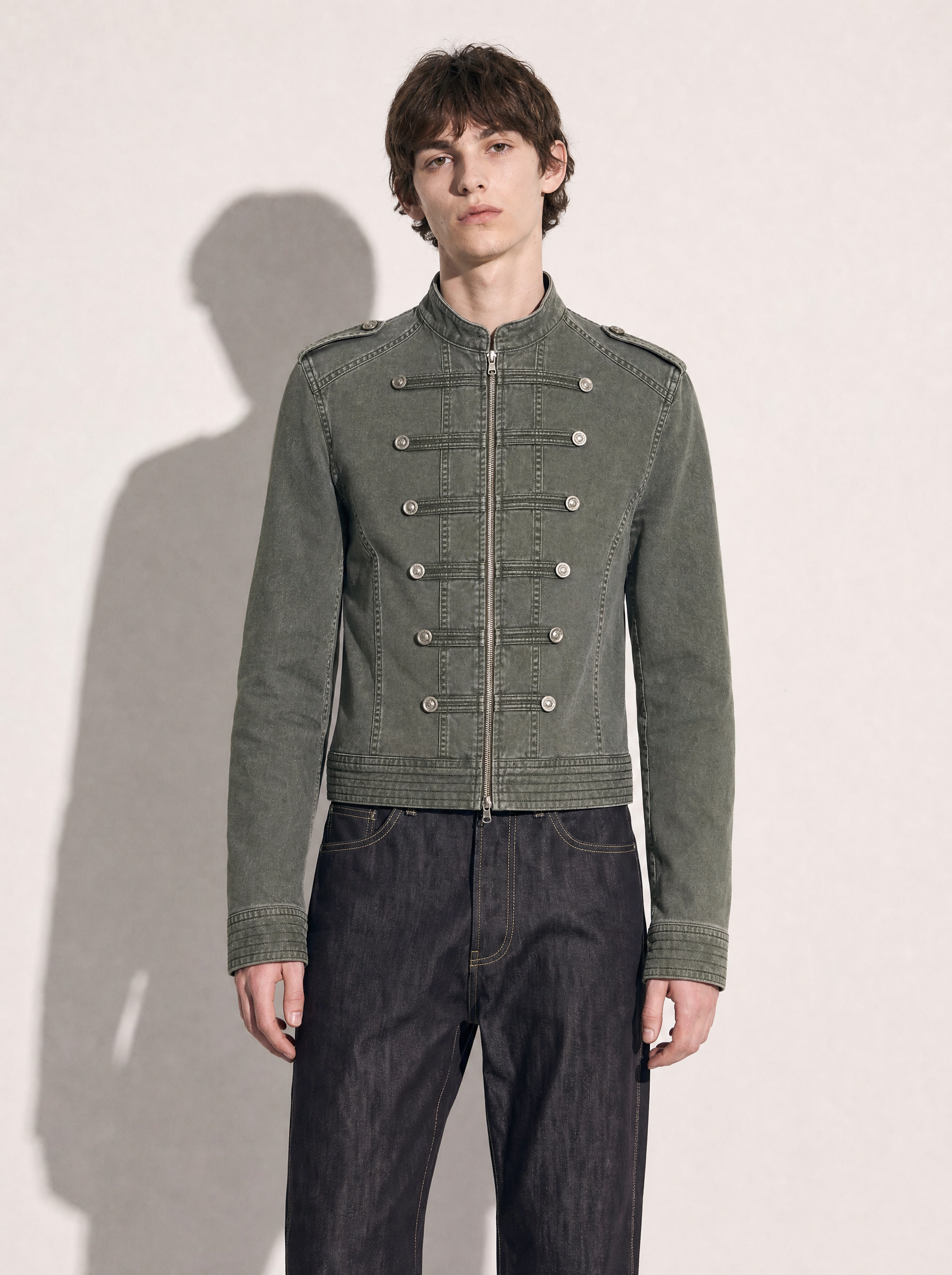Napoleon Mid Crop Military Denim Jacket-3