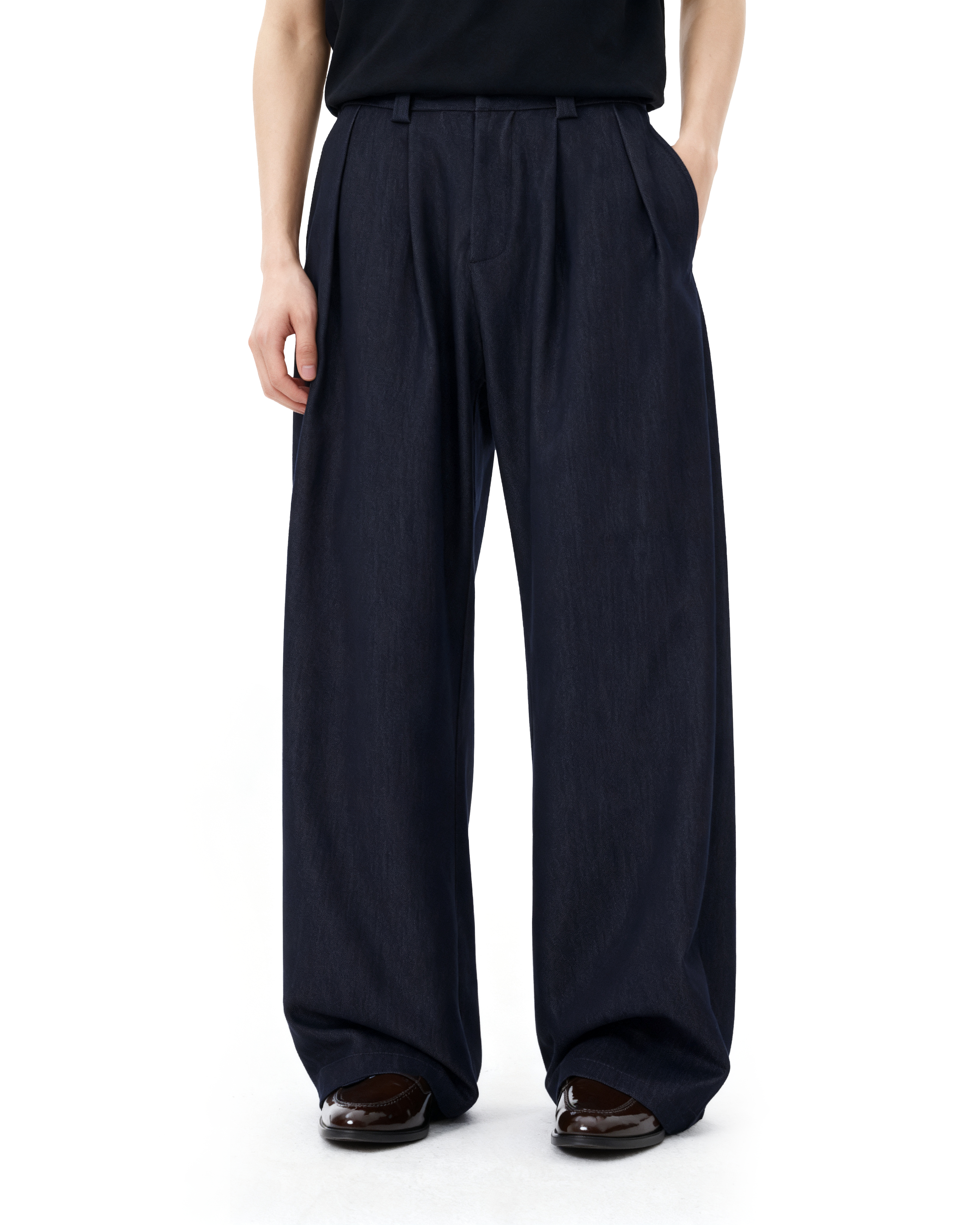 Pleated Wide Leg Semi-Barrel Trousers-7
