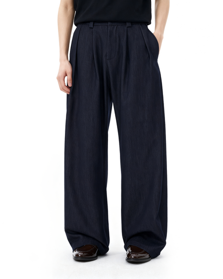 Pleated Wide Leg Semi-Barrel Trousers