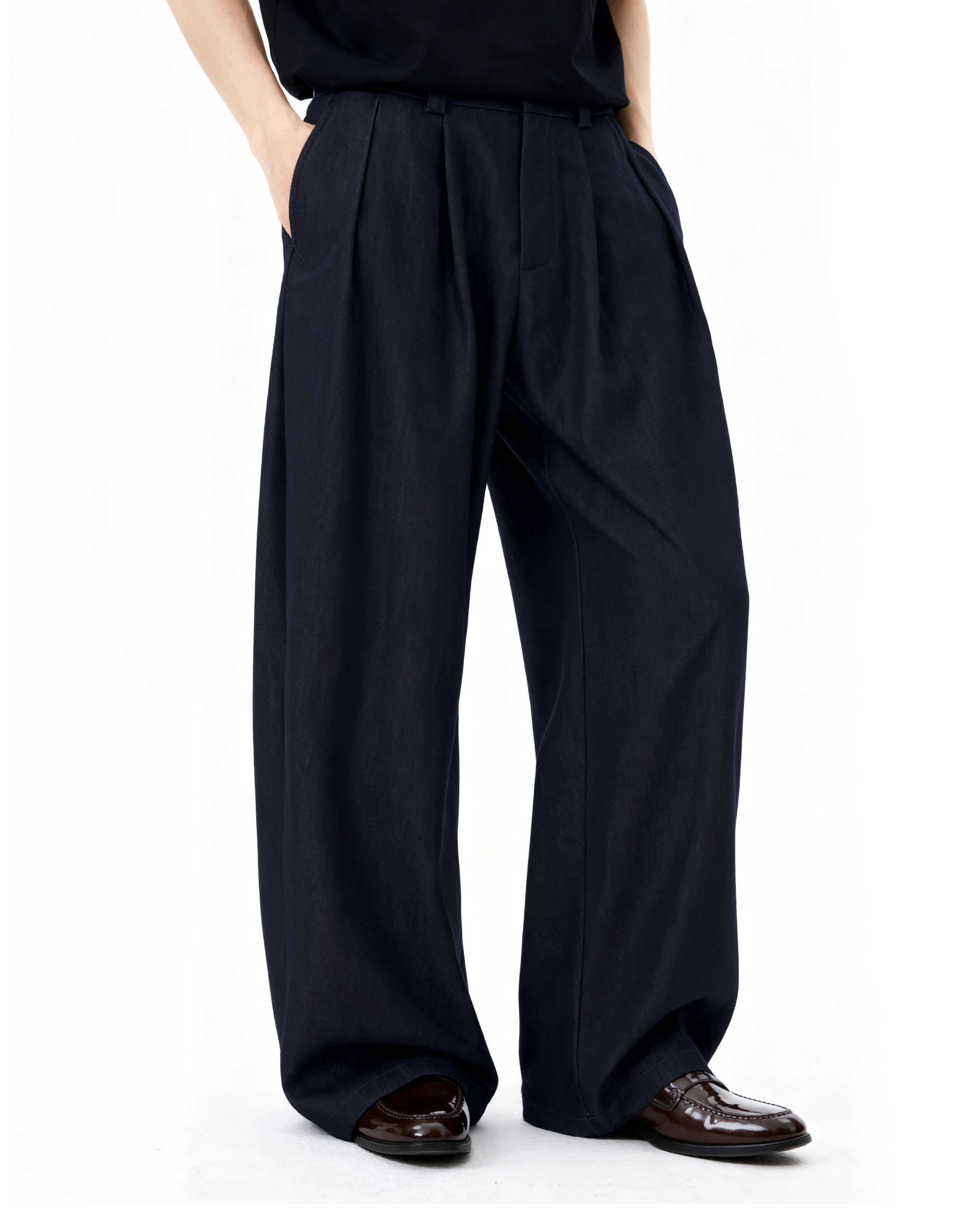Pleated Wide Leg Semi-Barrel Trousers-9