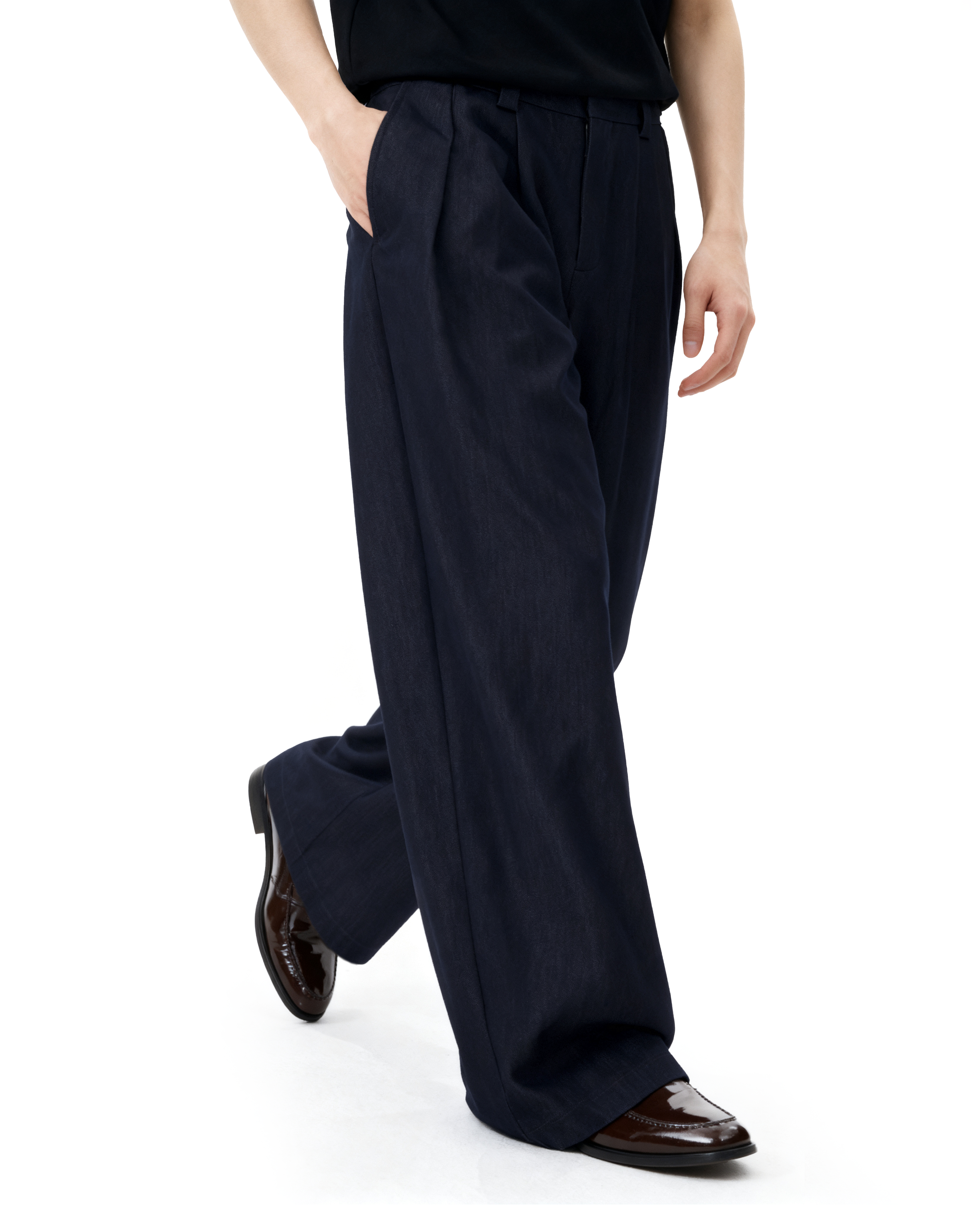 Pleated Wide Leg Semi-Barrel Trousers-10