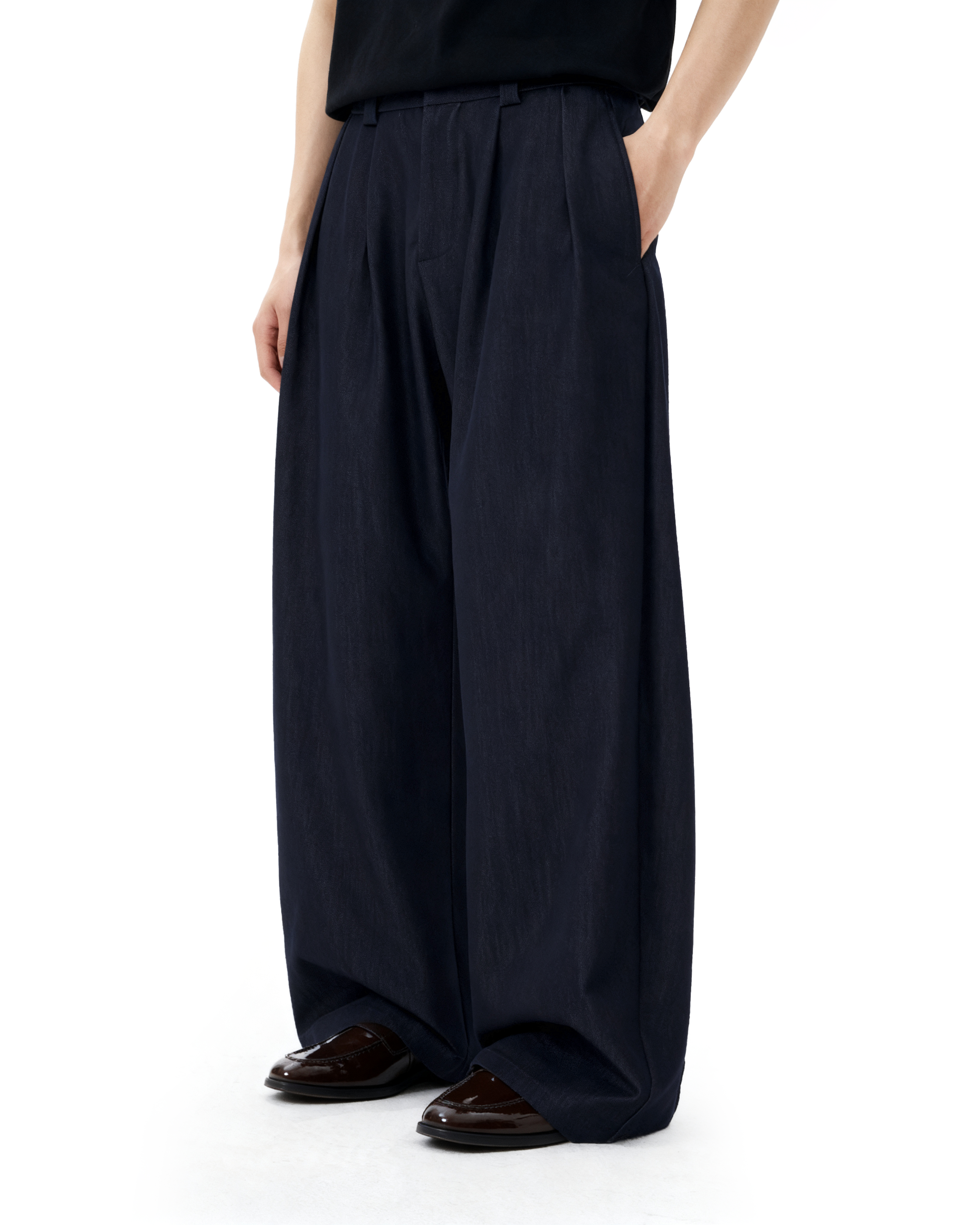 Pleated Wide Leg Semi-Barrel Trousers-8