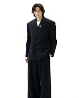 Oversized Double-Breasted Brooch Blazer and Wide-Leg Trousers Set - nightcity clothing