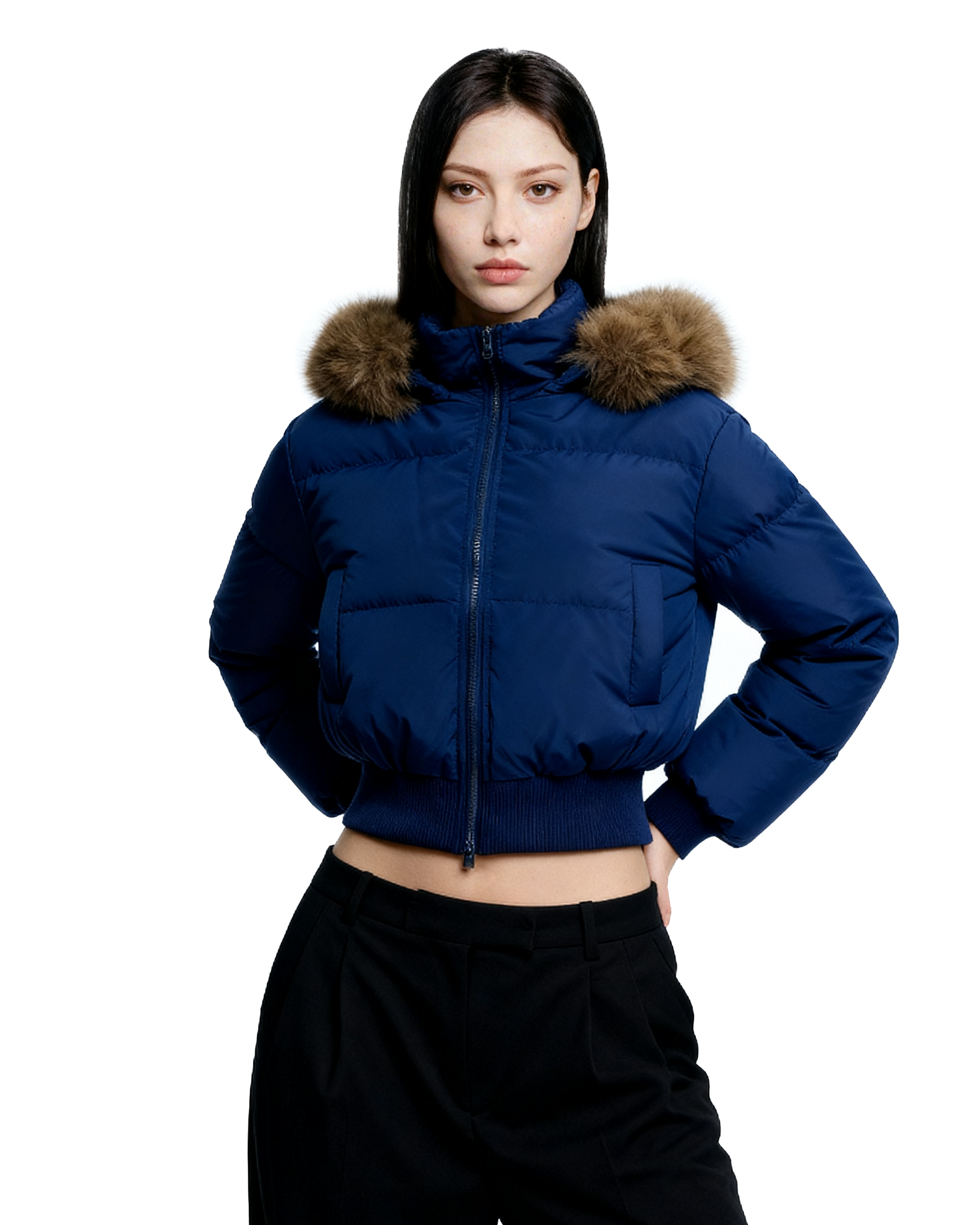 Crop Puffer Jacket with Detachable Faux Fur Hood Trim - nightcity clothing